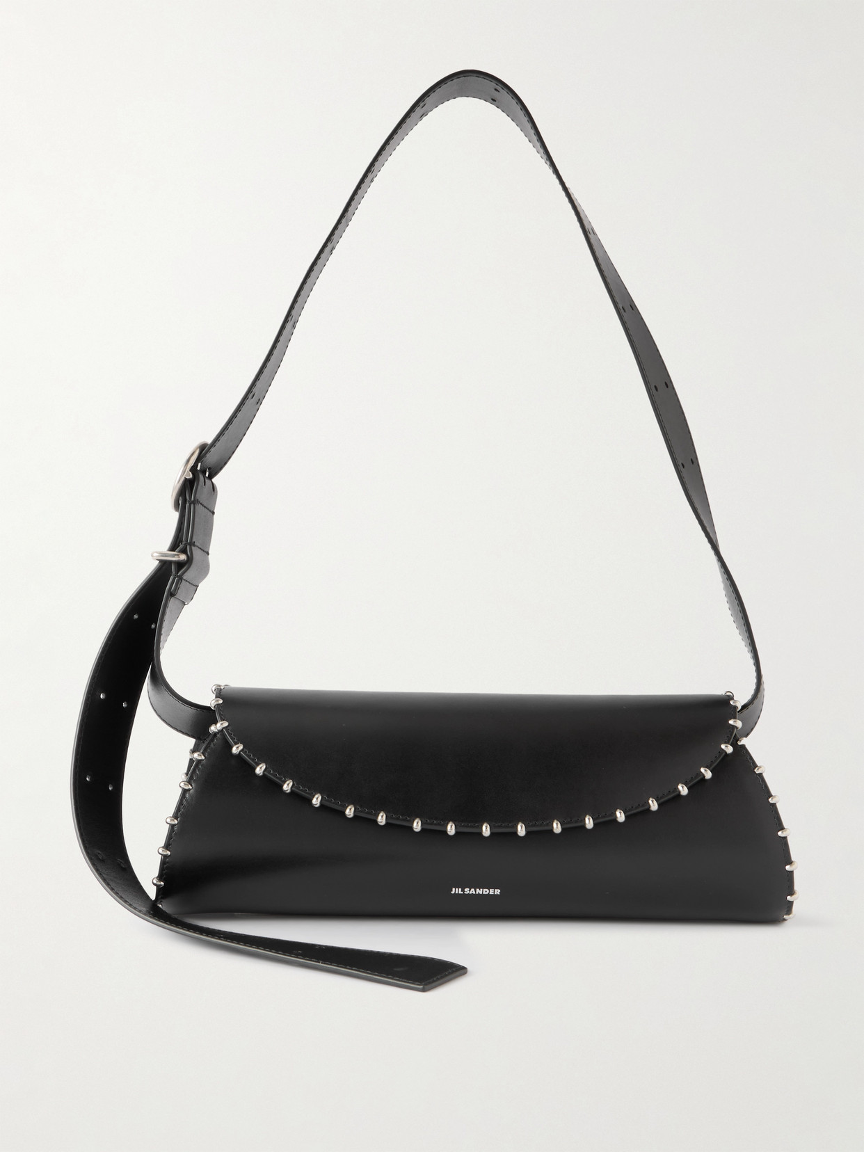 Jil Sander Cannolo Small Embellished Leather Shoulder Bag In Black