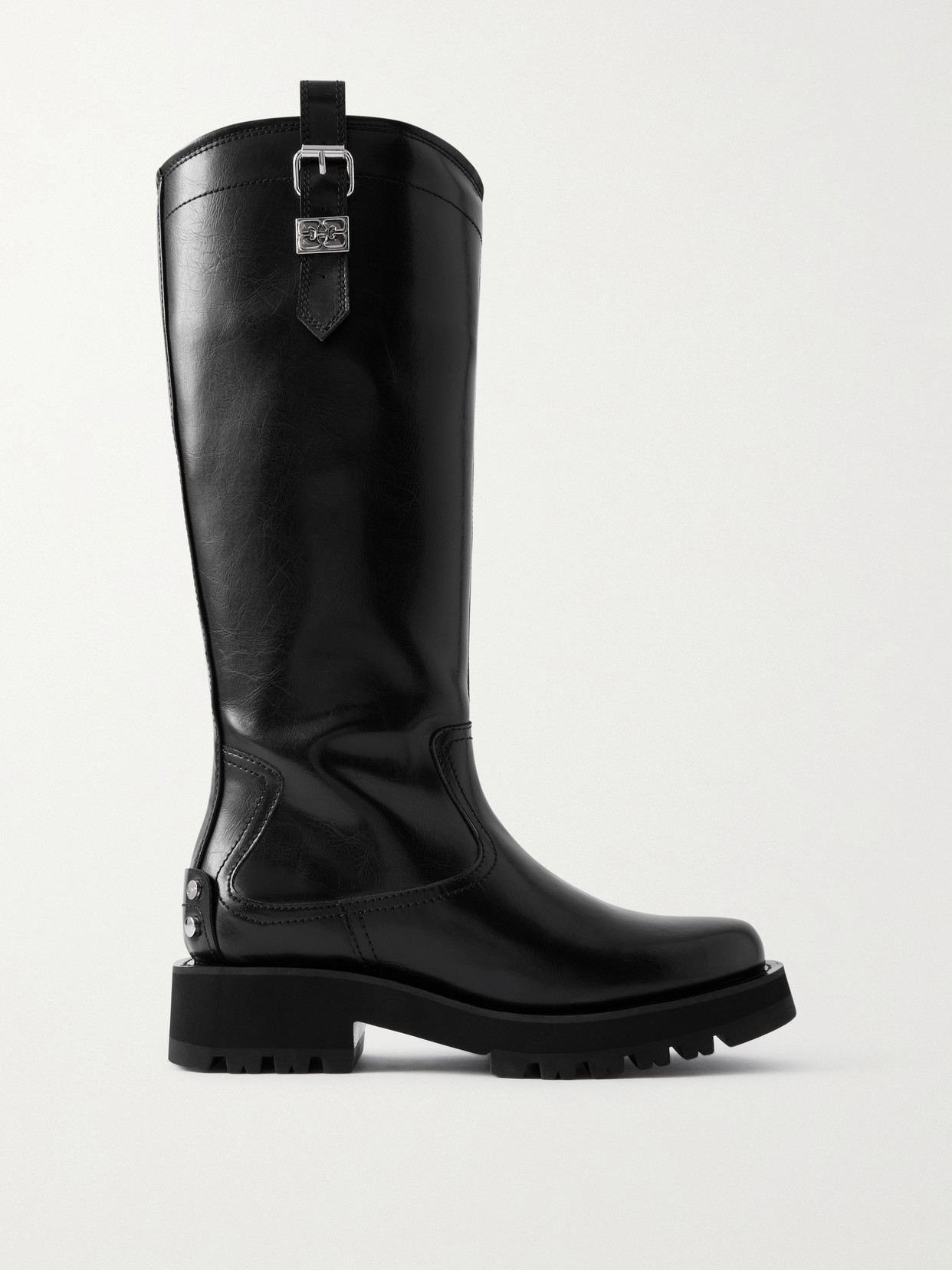 Ganni Embellished Oleatex™ Knee Boots In Black