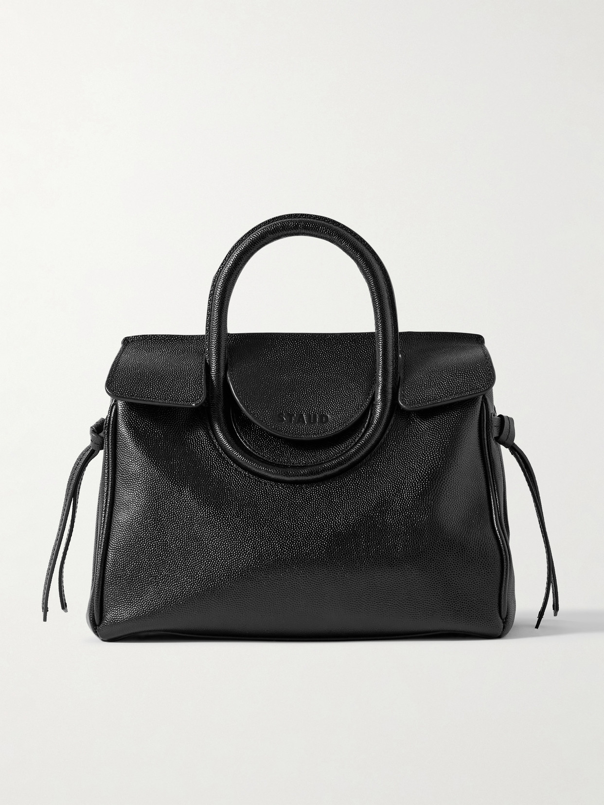 Staud Maude Mini Textured-leather Tote In Black