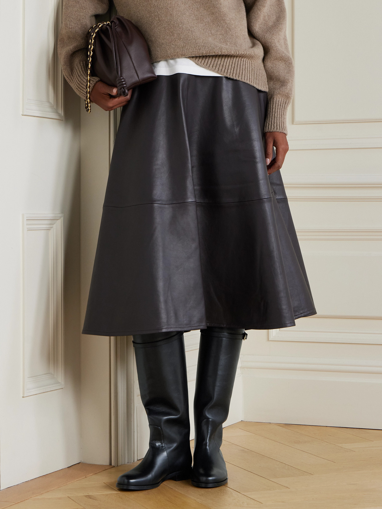 Staud Harlow Leather Knee Boots In Black