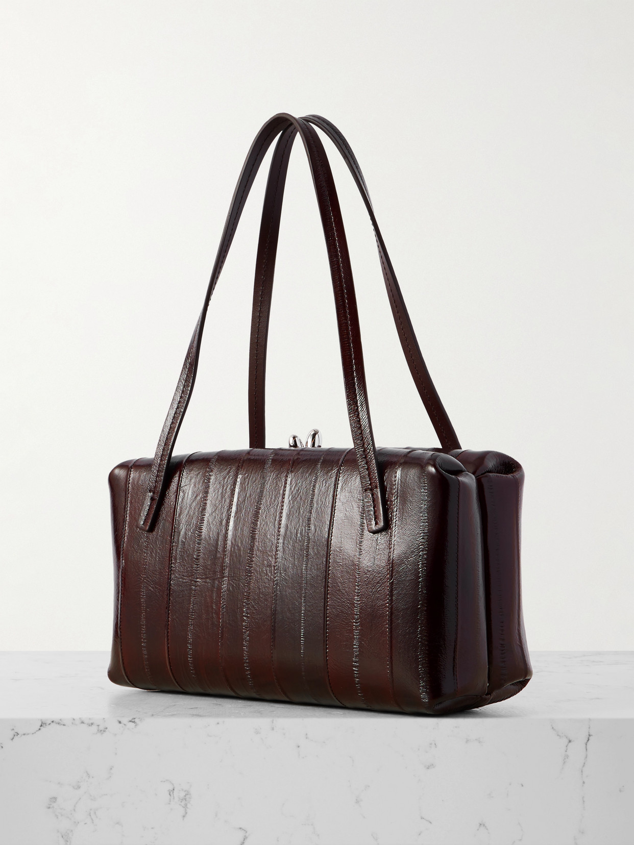 Jil Sander Paneled Cracked-leather Shoulder Bag In Brown
