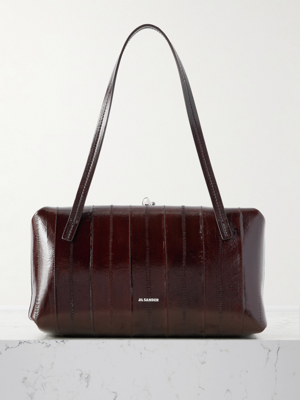 Jil Sander Paneled Cracked-leather Shoulder Bag In Brown
