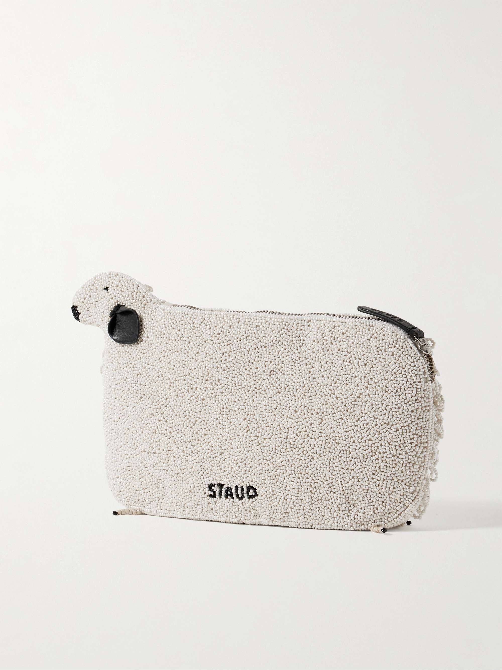 Prairie leather-trimmed beaded satin clutch - white - One Size