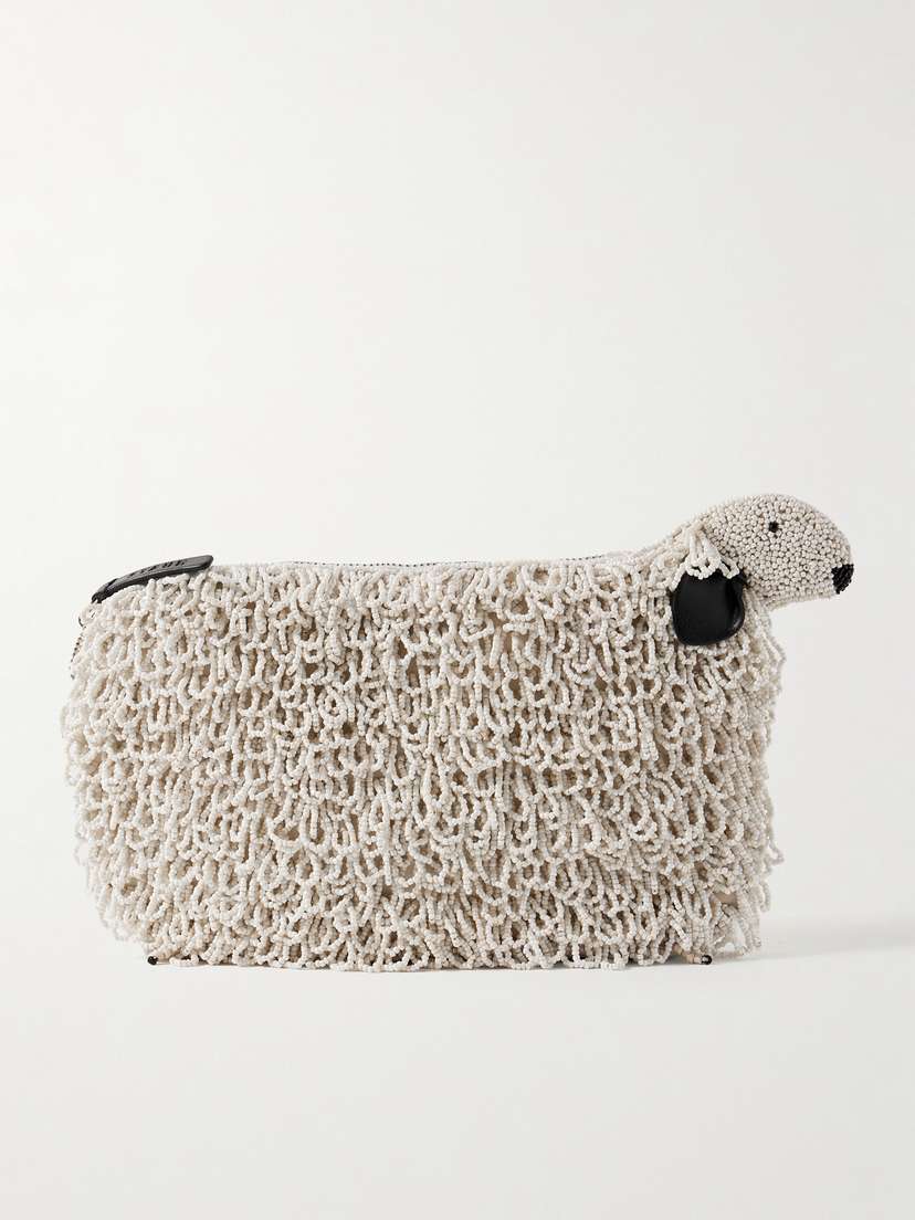 Staud Prairie Leather-trimmed Beaded Satin Clutch