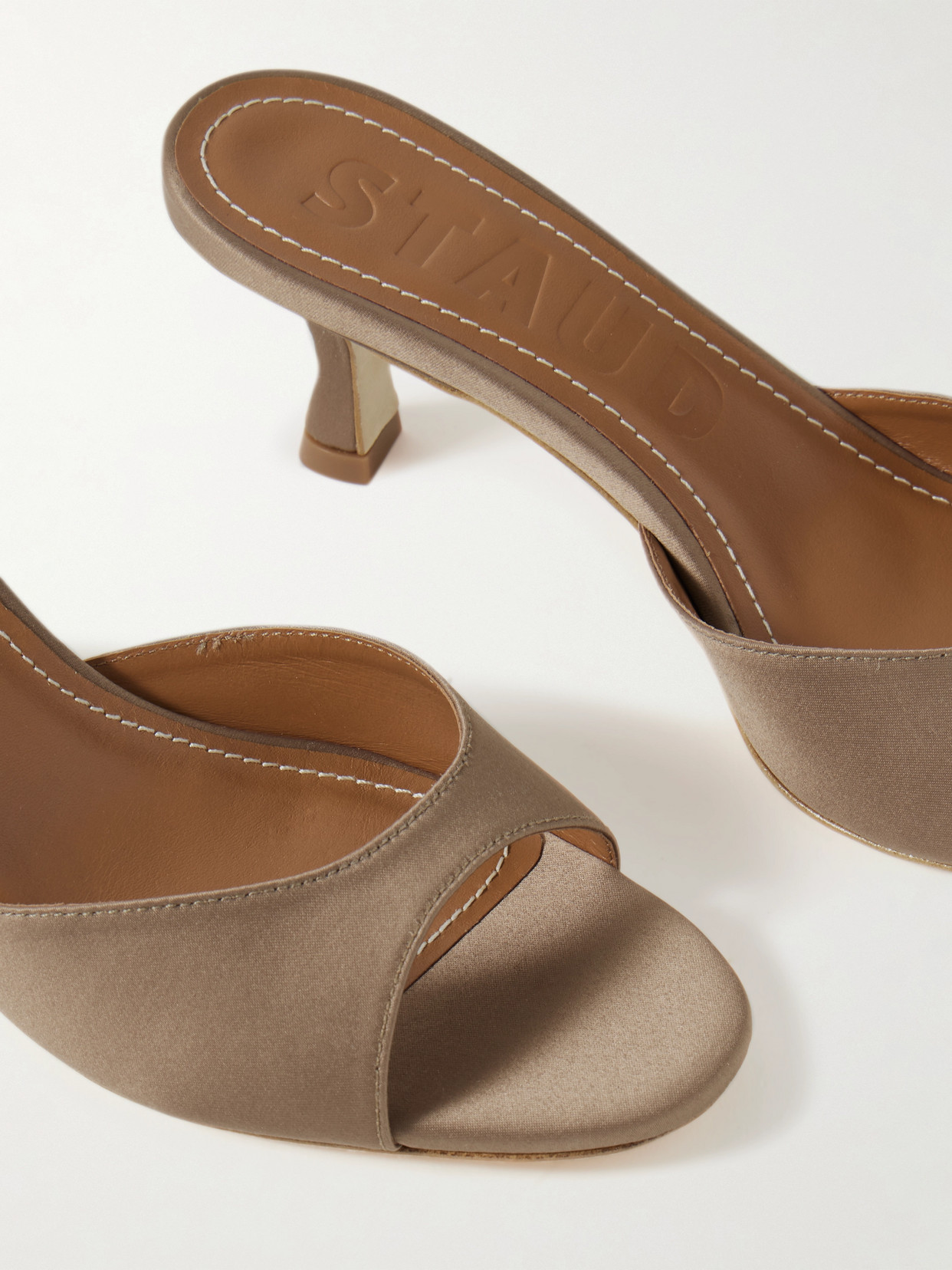 Staud Brigitte Satin Mules In Brown