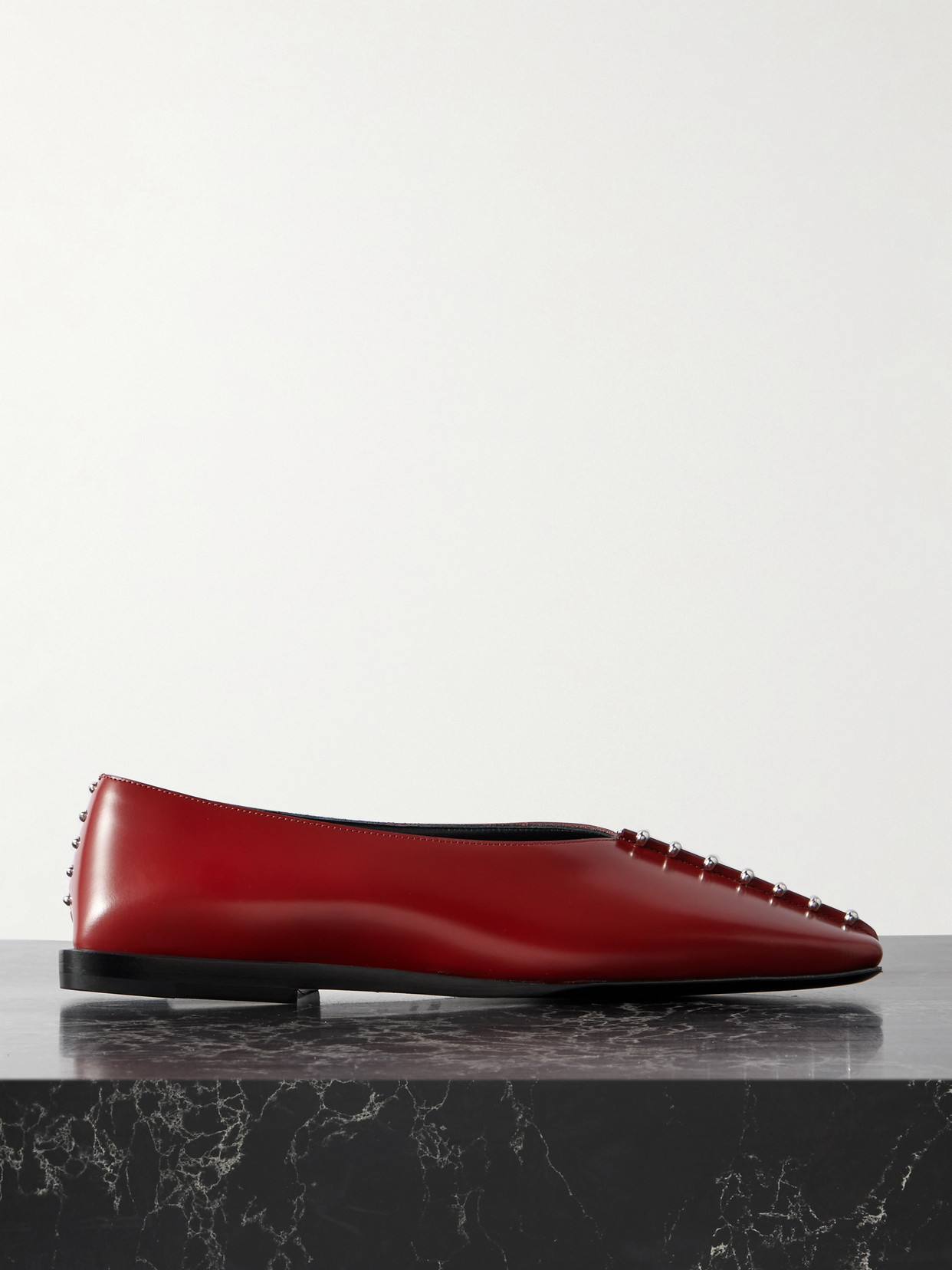 Jil Sander Studded Leather Ballet Flats In Red