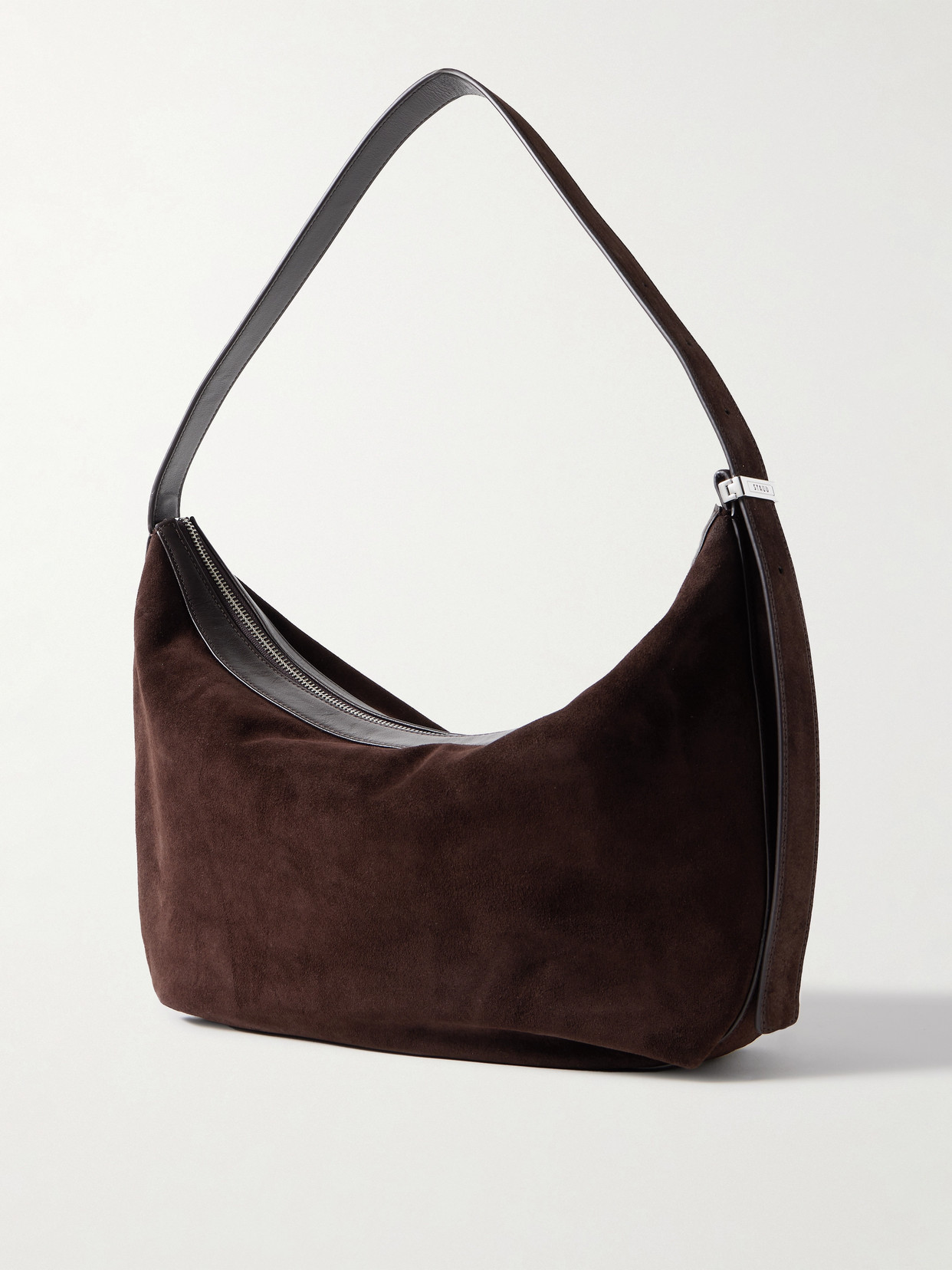 Staud Demy Large Leather-trimmed Suede Shoulder Bag In Brown