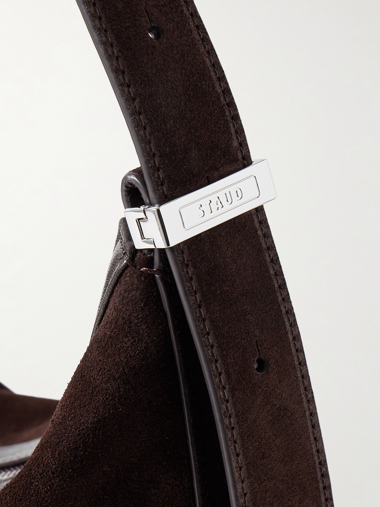 Staud Demy Large Leather-trimmed Suede Shoulder Bag In Brown