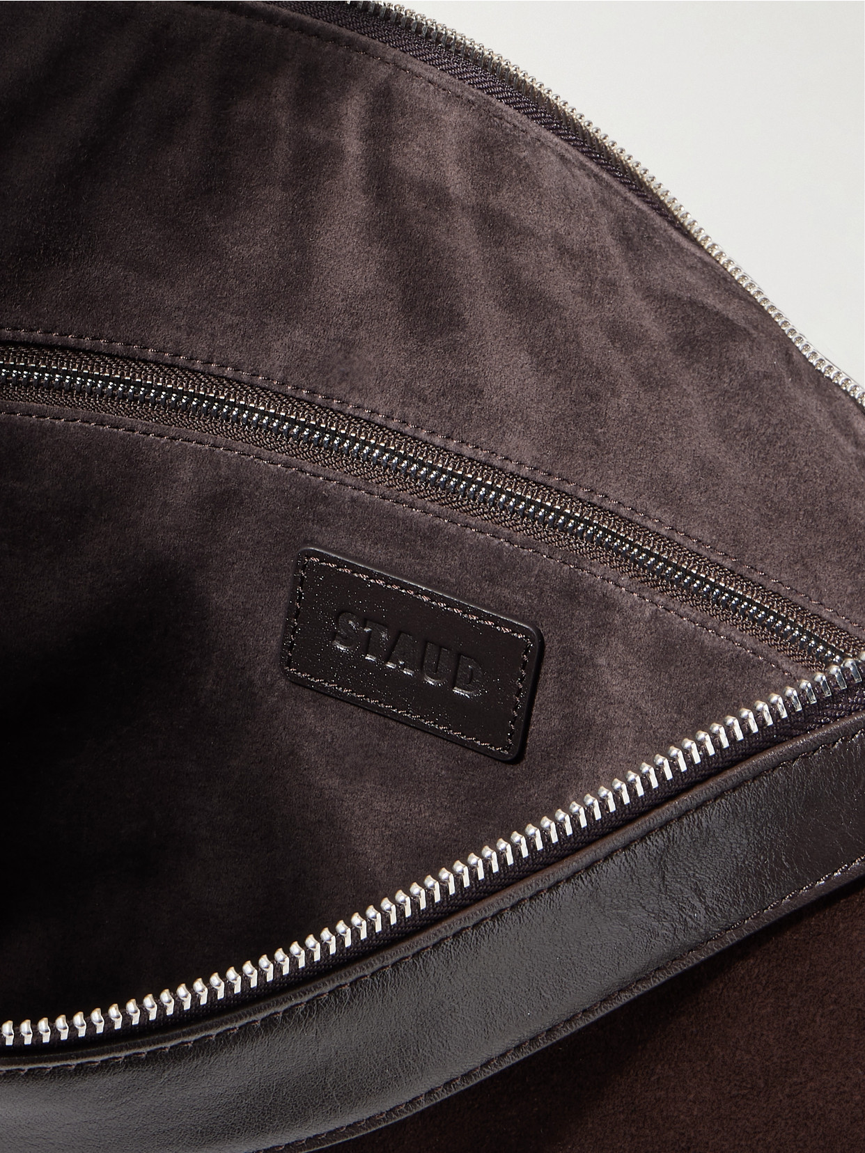Staud Demy Large Leather-trimmed Suede Shoulder Bag In Brown
