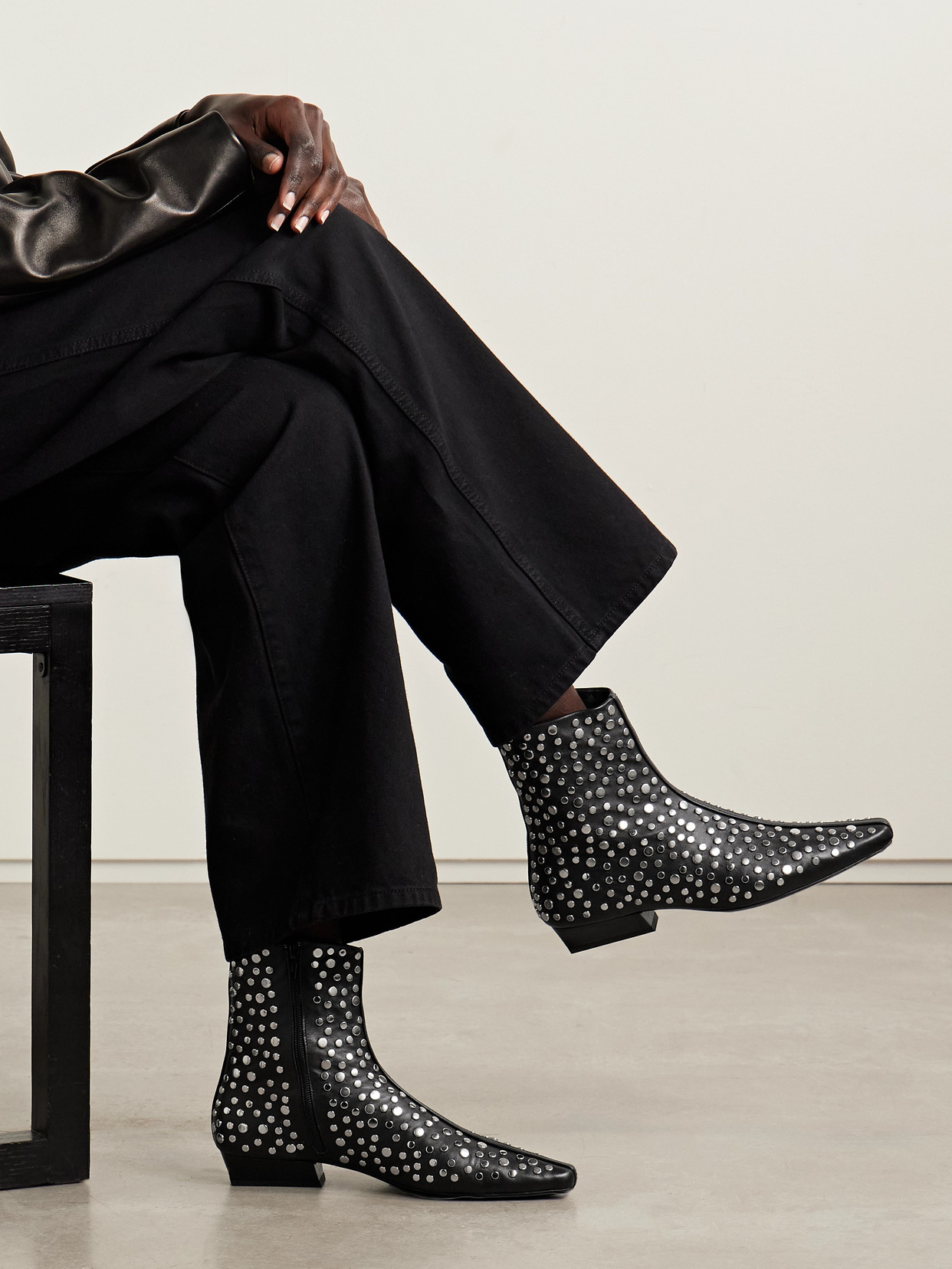 Staud Wally Studded Leather Ankle Boots In Multi