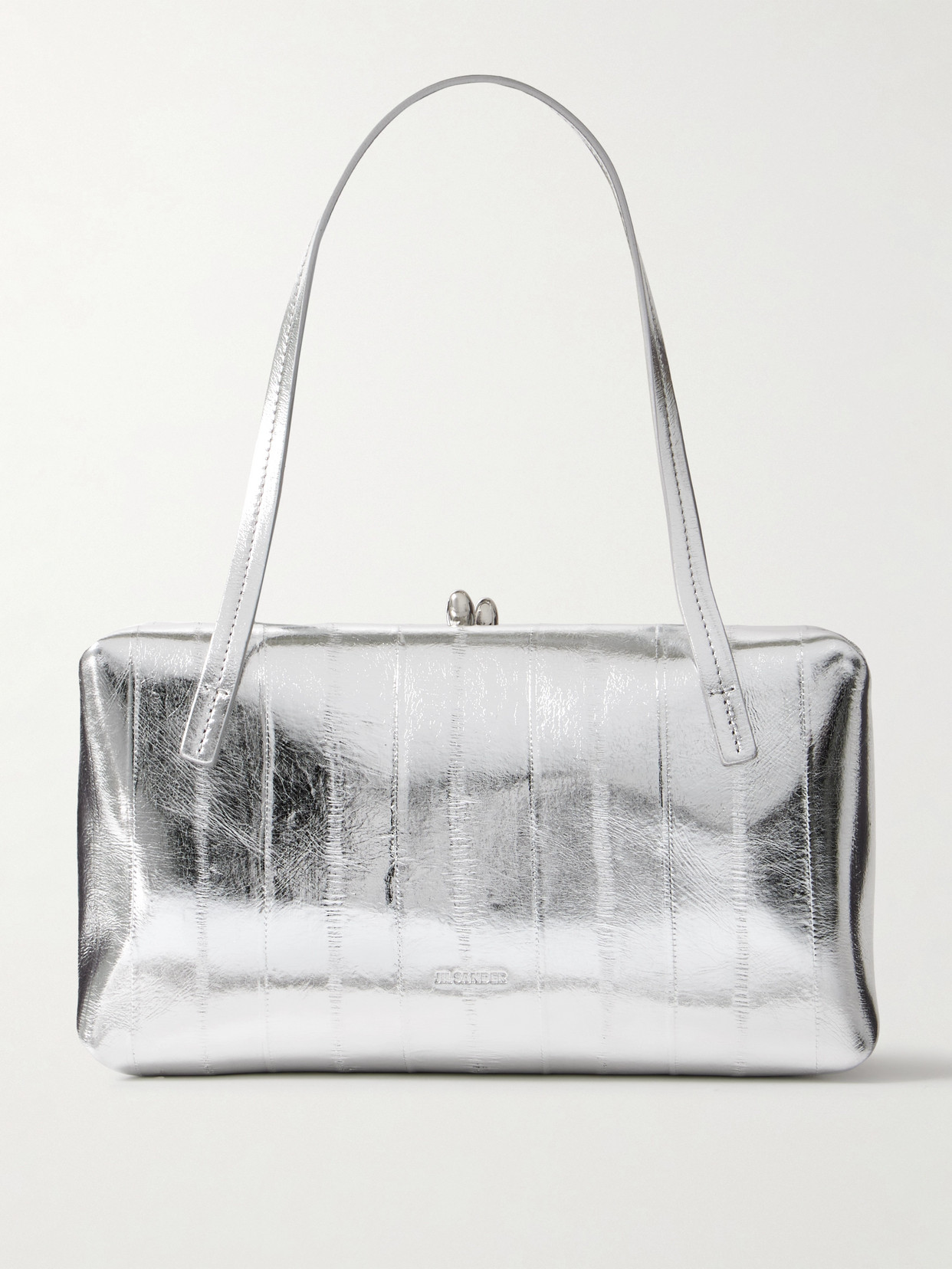 Jil Sander Goji Pillow Metallic Crinkled-leather Shoulder Bag In Silver