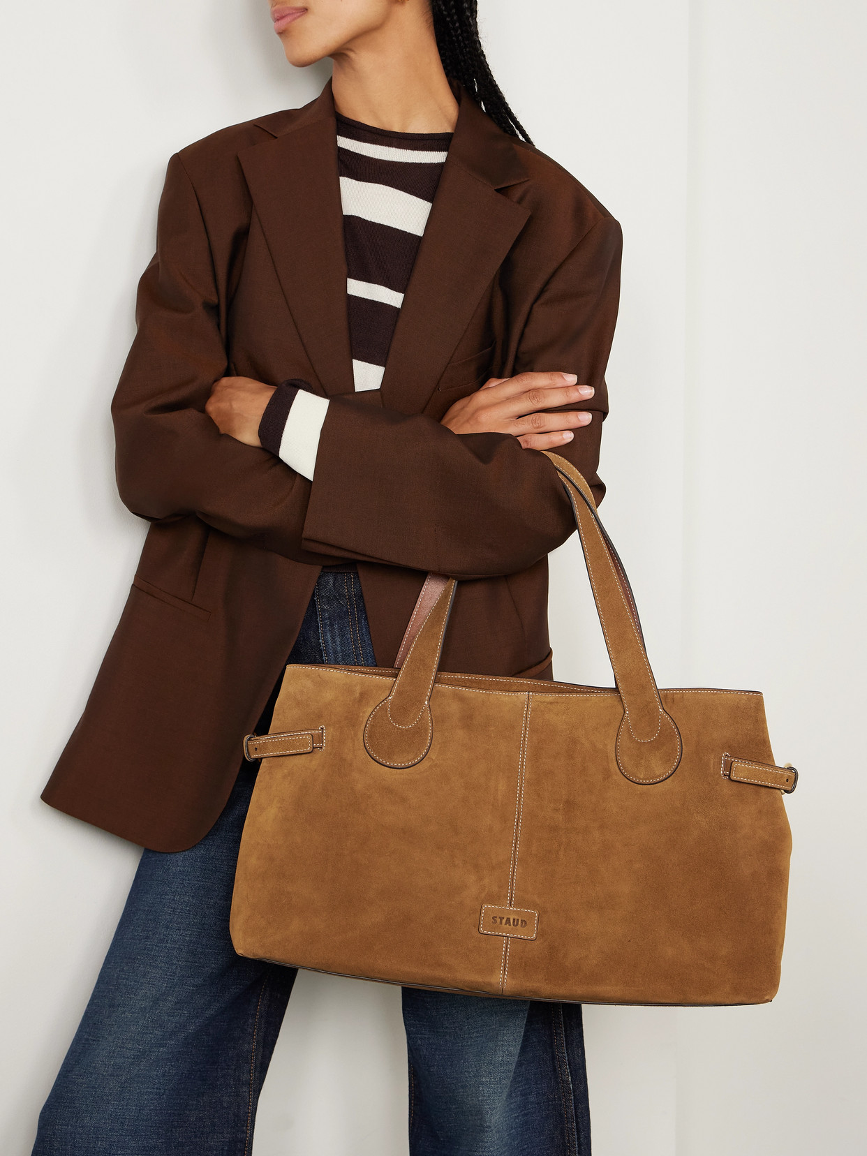 Staud Piper Suede Tote In Brown