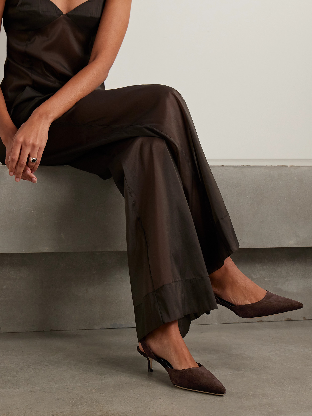Staud Sebastian Suede Slingback Pumps In Brown