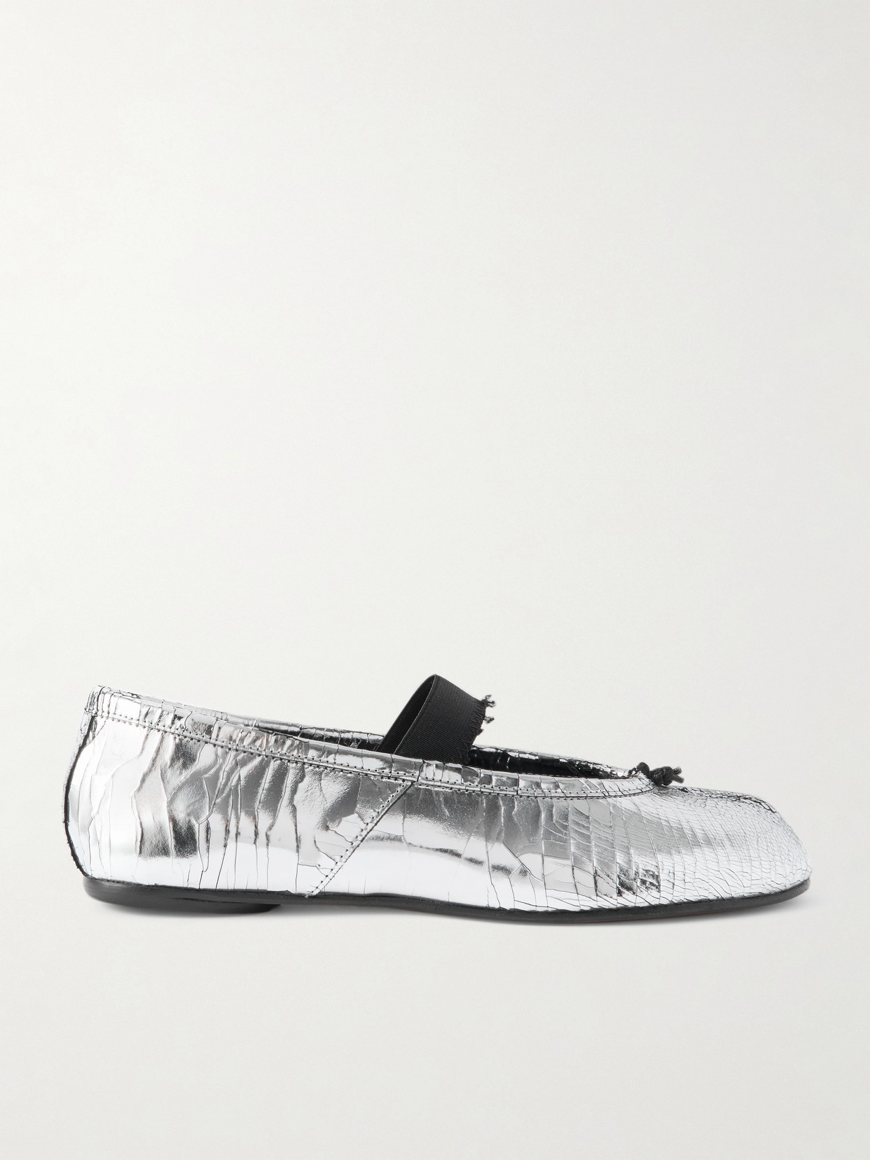 Maison Margiela Tabi Split-toe Metallic Cracked-leather Ballet Flats In Silver