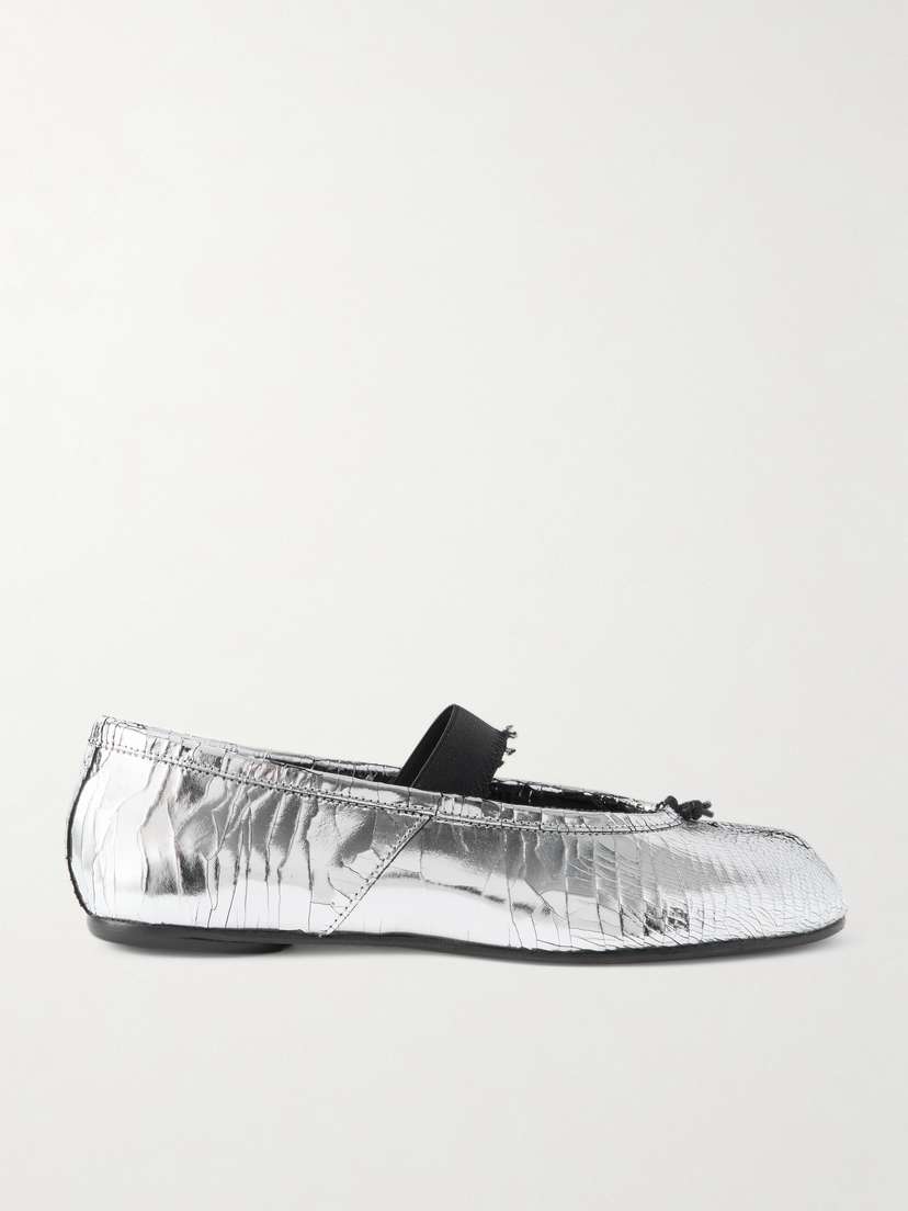 Maison Margiela Tabi Split-toe Metallic Cracked-leather Ballet Flats