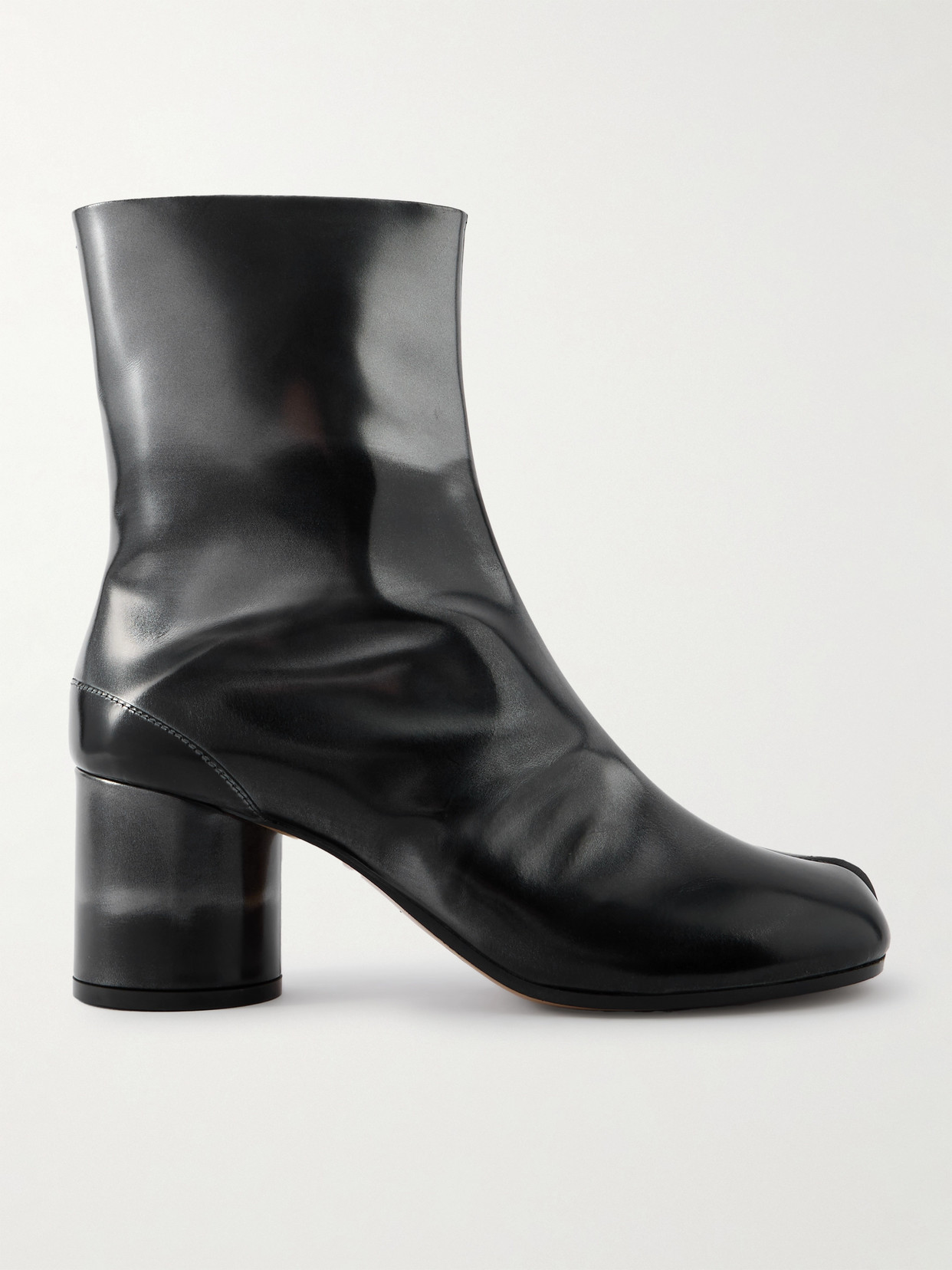 Maison Margiela Tabi Split-toe Metallic Leather Ankle Boots In Black