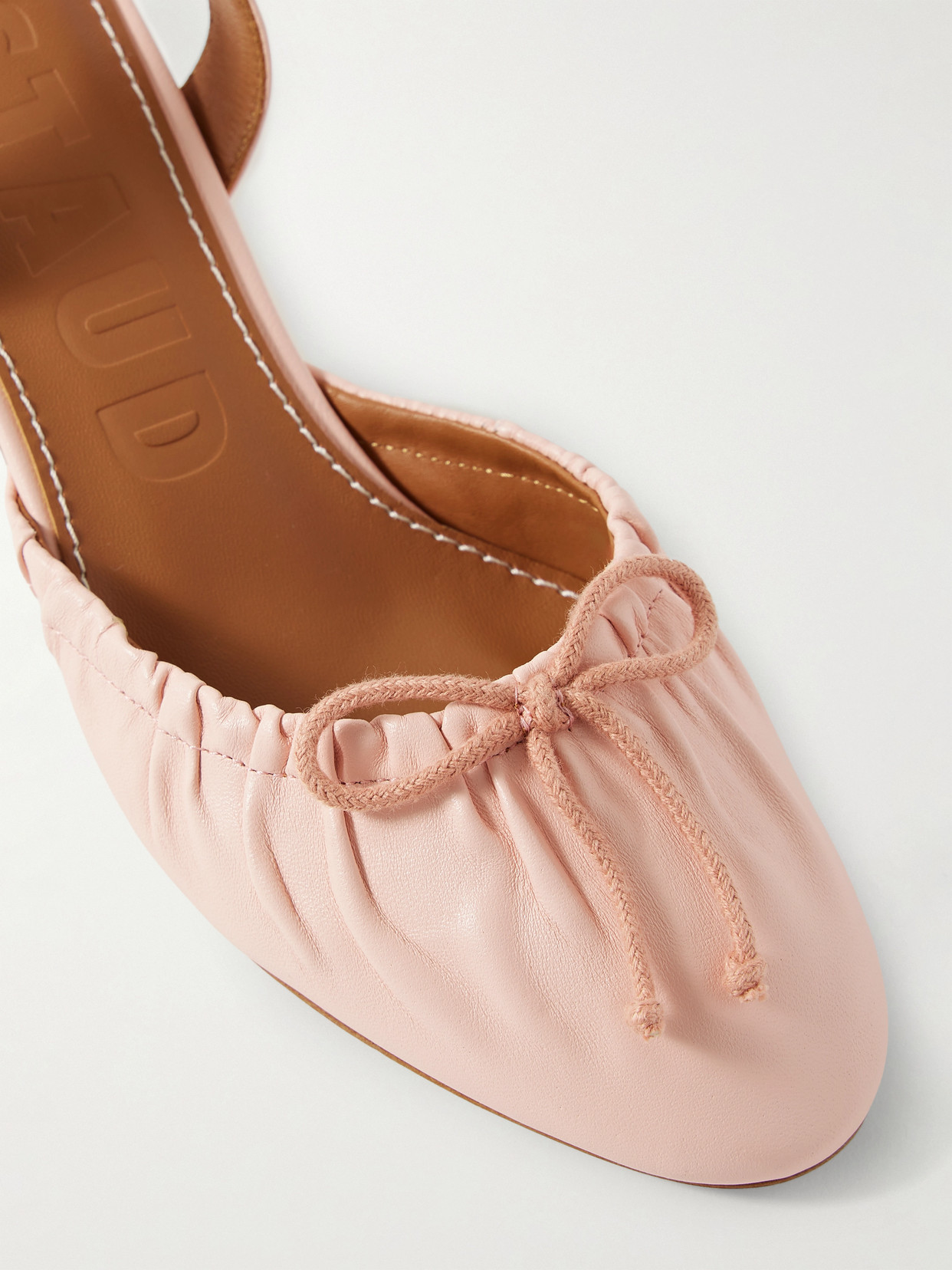 Staud Alba Ballet Bow-embellished Gathered Leather Slingback Pumps In Pink