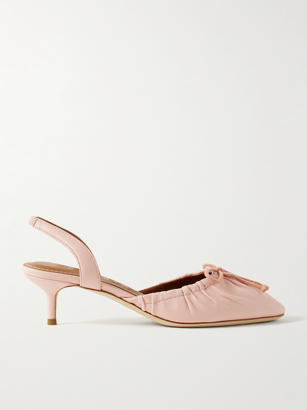 Staud Alba Ballet Bow-embellished Gathered Leather Slingback Pumps In Pink