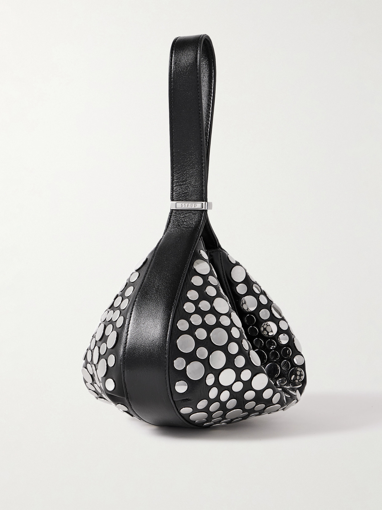 Staud Demy Studded Leather Shoulder Bag In Silver