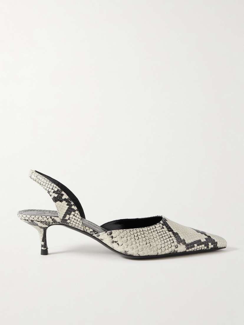 Staud Sebastian Snake-effect Leather Slingback Pumps