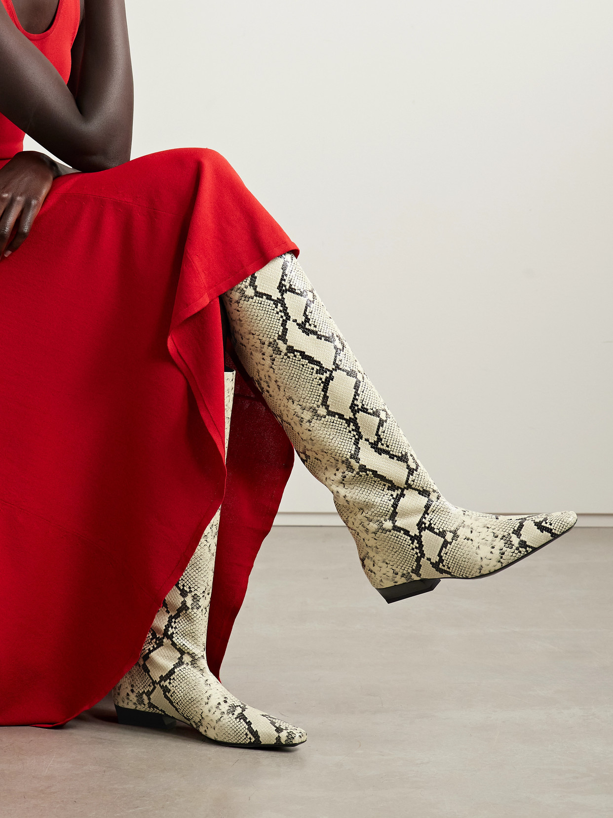 Staud Wally Snake-effect Leather Knee Boots In Multi