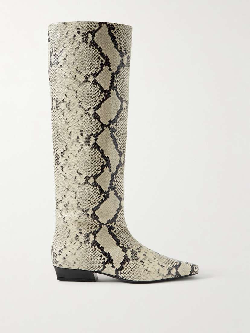 Staud Wally Snake-effect Leather Knee Boots