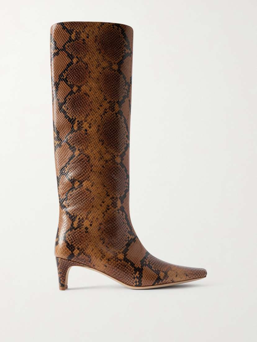 Staud Wally Snake-effect Leather Knee Boots