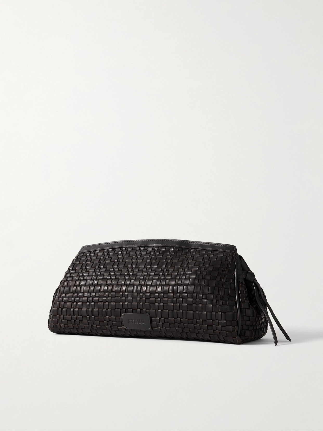 Staud Maude Woven Leather Clutch In Brown