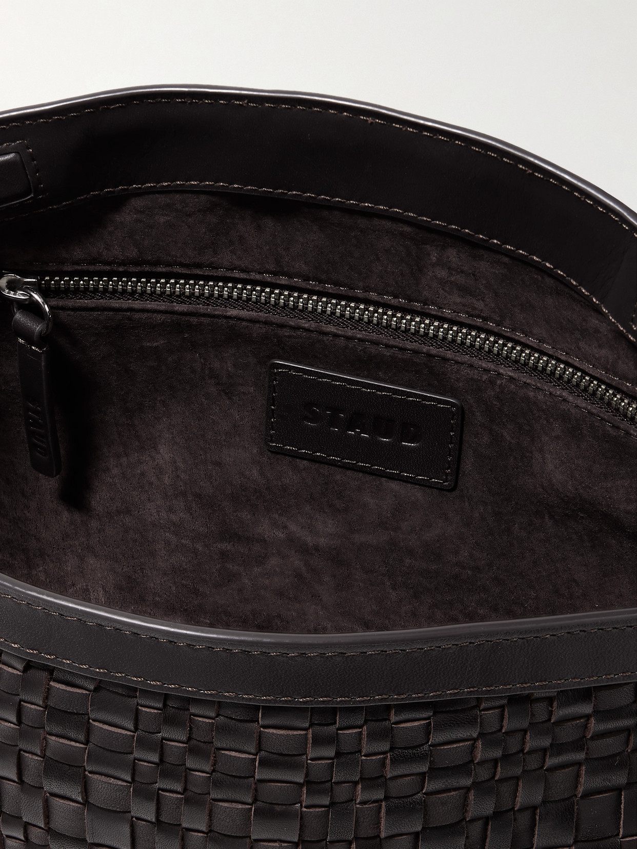 Staud Maude Woven Leather Clutch In Brown