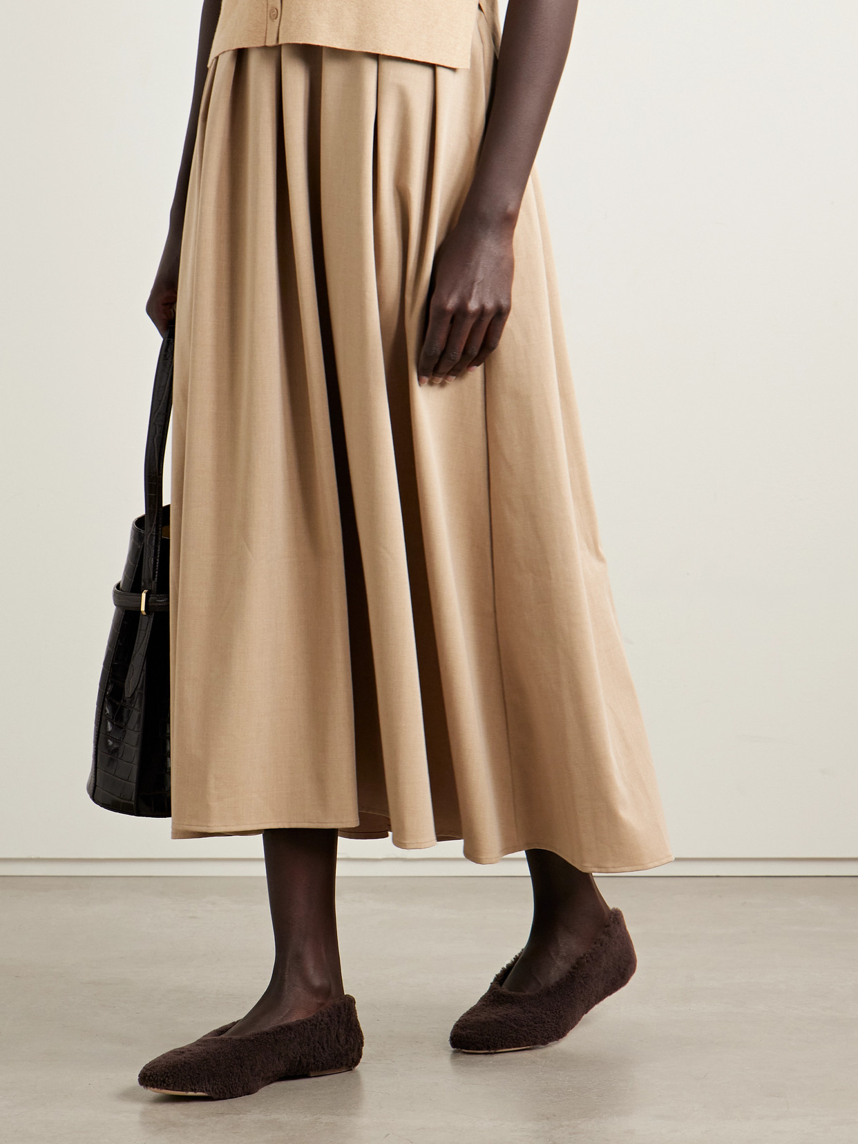 Staud Alba Ballet Shearling Flats In Brown