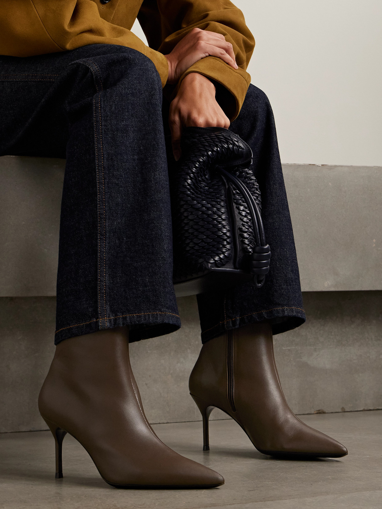 Staud Sebastian Leather Ankle Boots In Brown