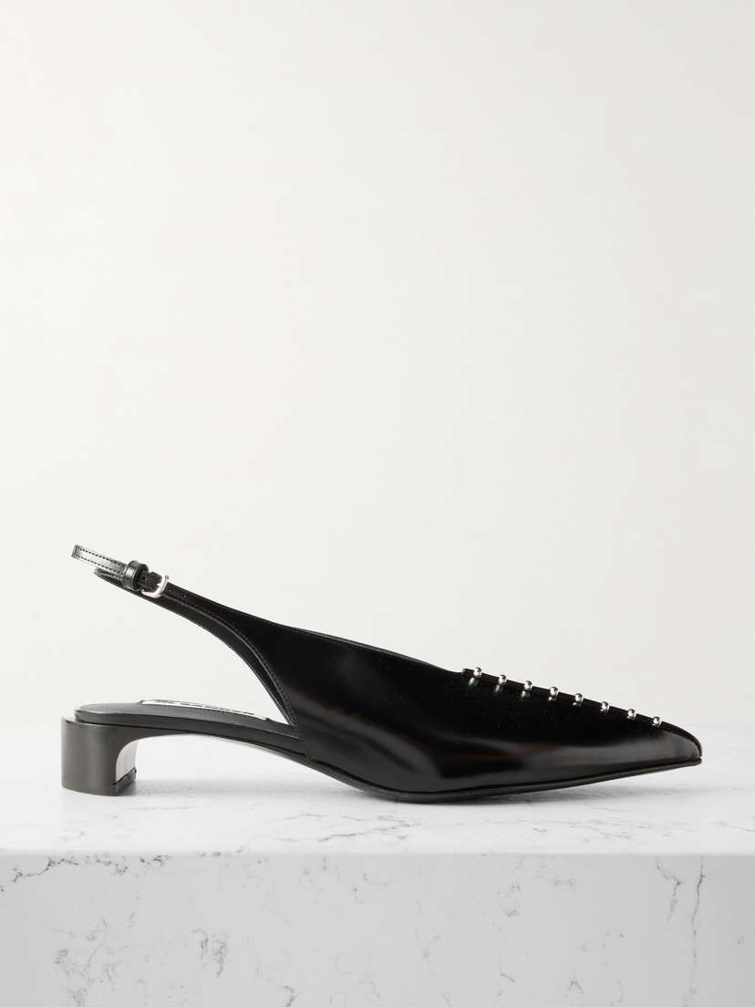 Jil Sander Studded Glossed-leather Slingback Pumps