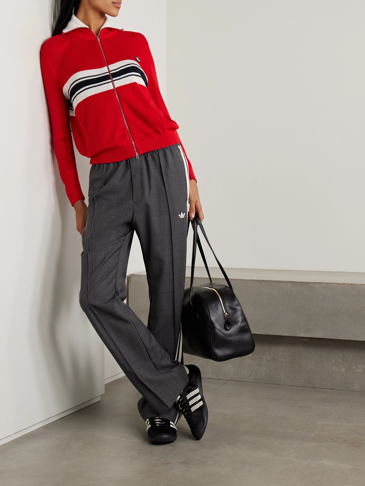 Adidas Originals + Wales Bonner Striped Wool-blend Twill Straight-leg Track Pants In Black