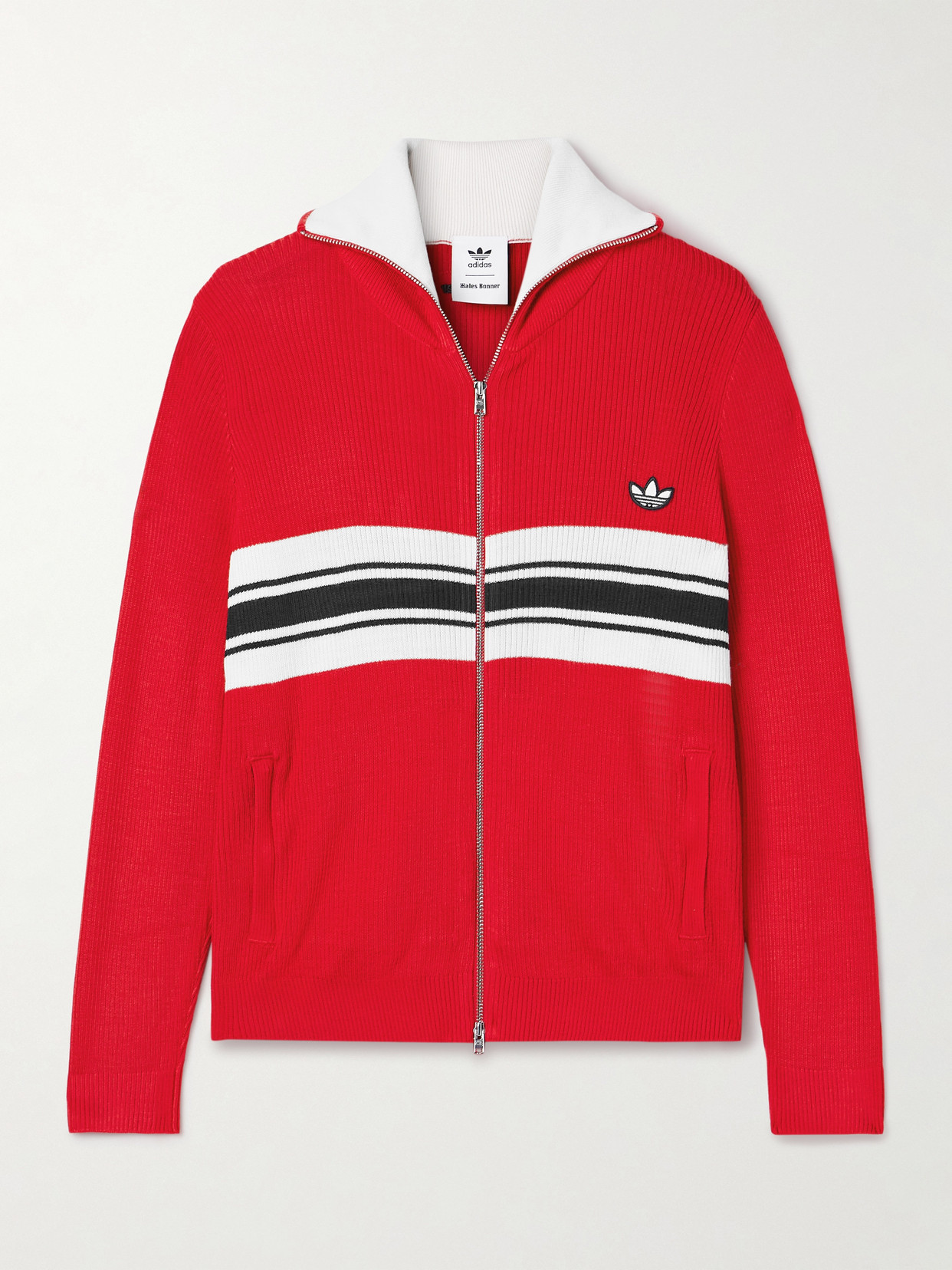Adidas Originals + Wales Bonner Striped Ribbed-knit Track Jacket In Red