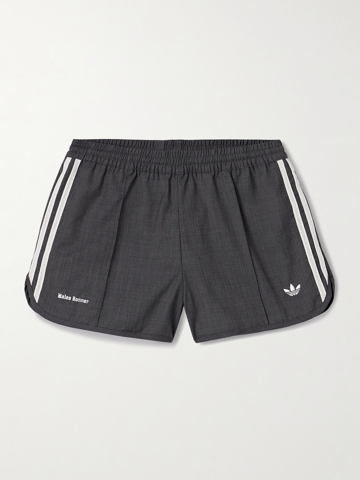 Adidas Originals + Wales Bonner Striped Wool-blend Twill Shorts In Gray