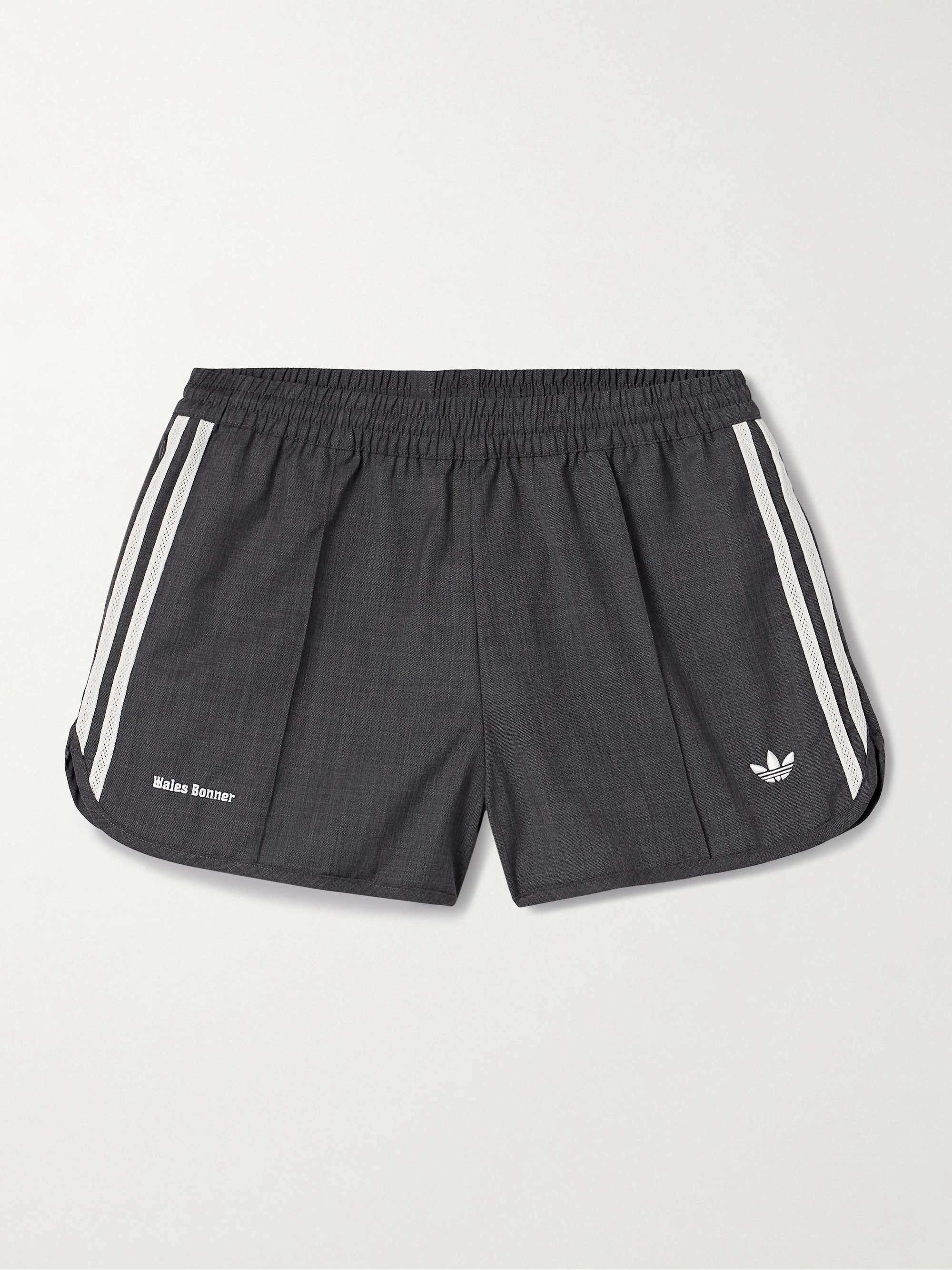 ADIDAS ORIGINALS + Wales Bonner striped wool-blend twill shorts