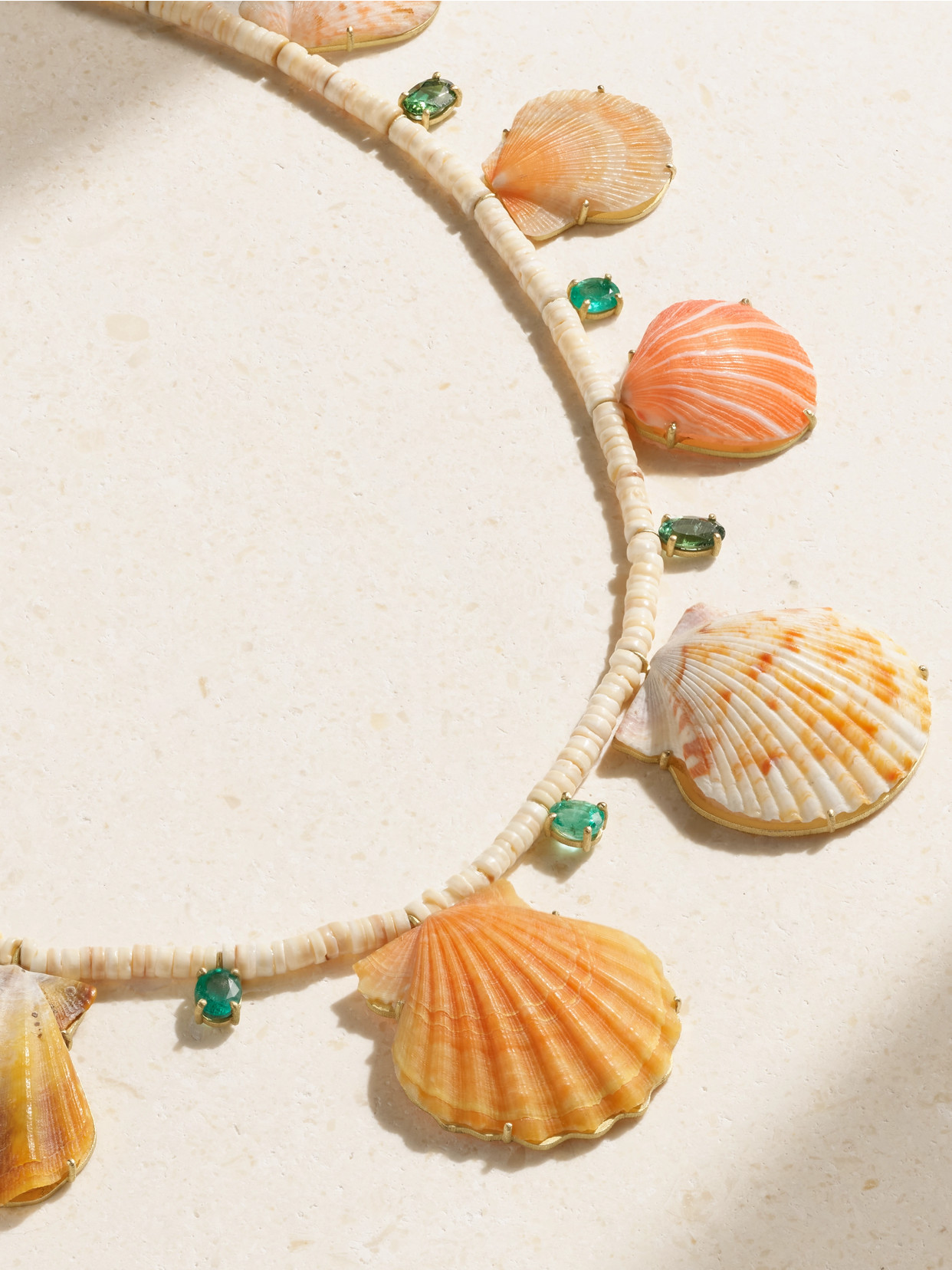 Marisa Klass 18-karat Gold Shell, Emerald And Tourmaline Necklace In Orange