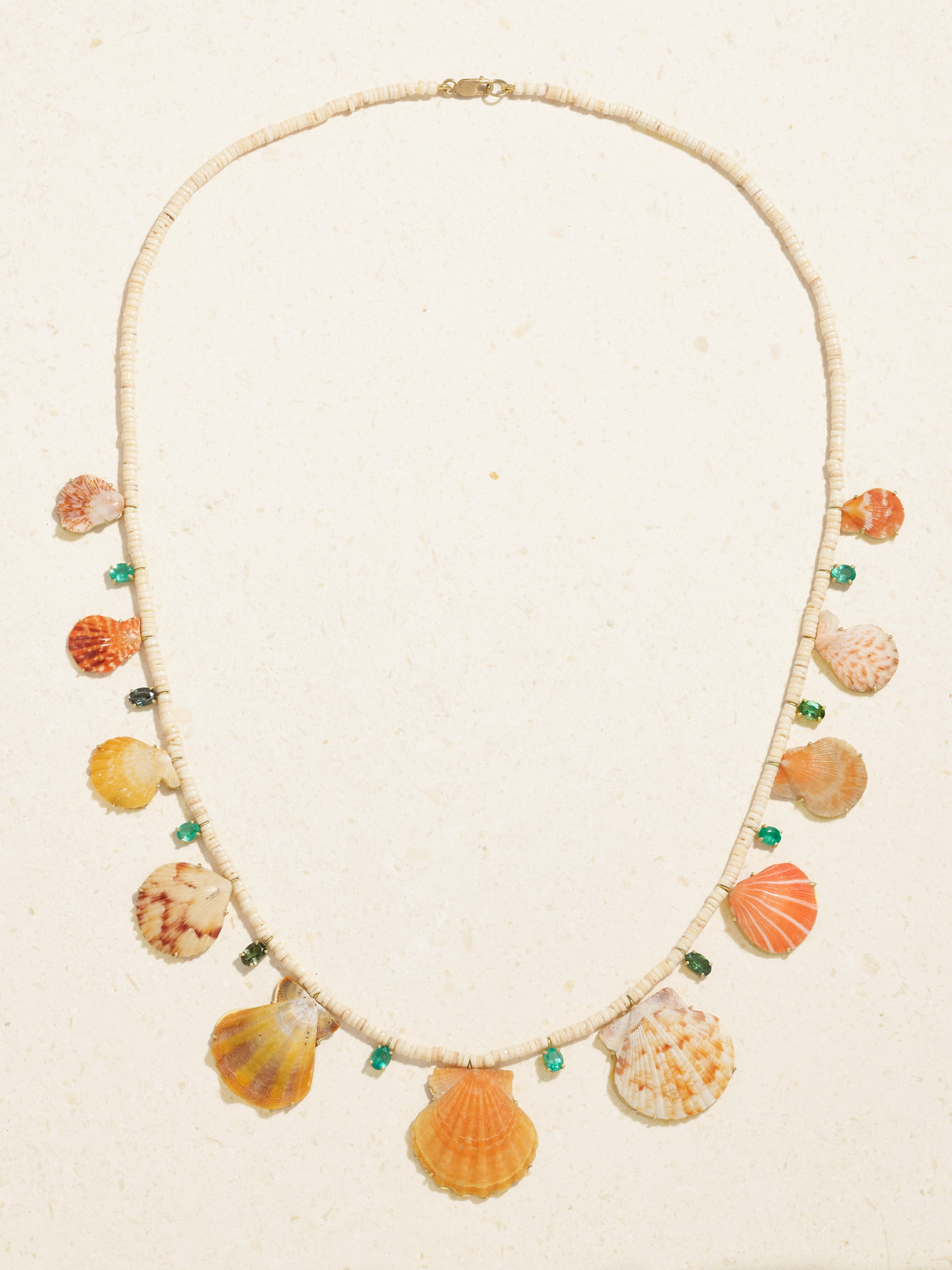 Marisa Klass 18-karat Gold Shell, Emerald And Tourmaline Necklace In Orange