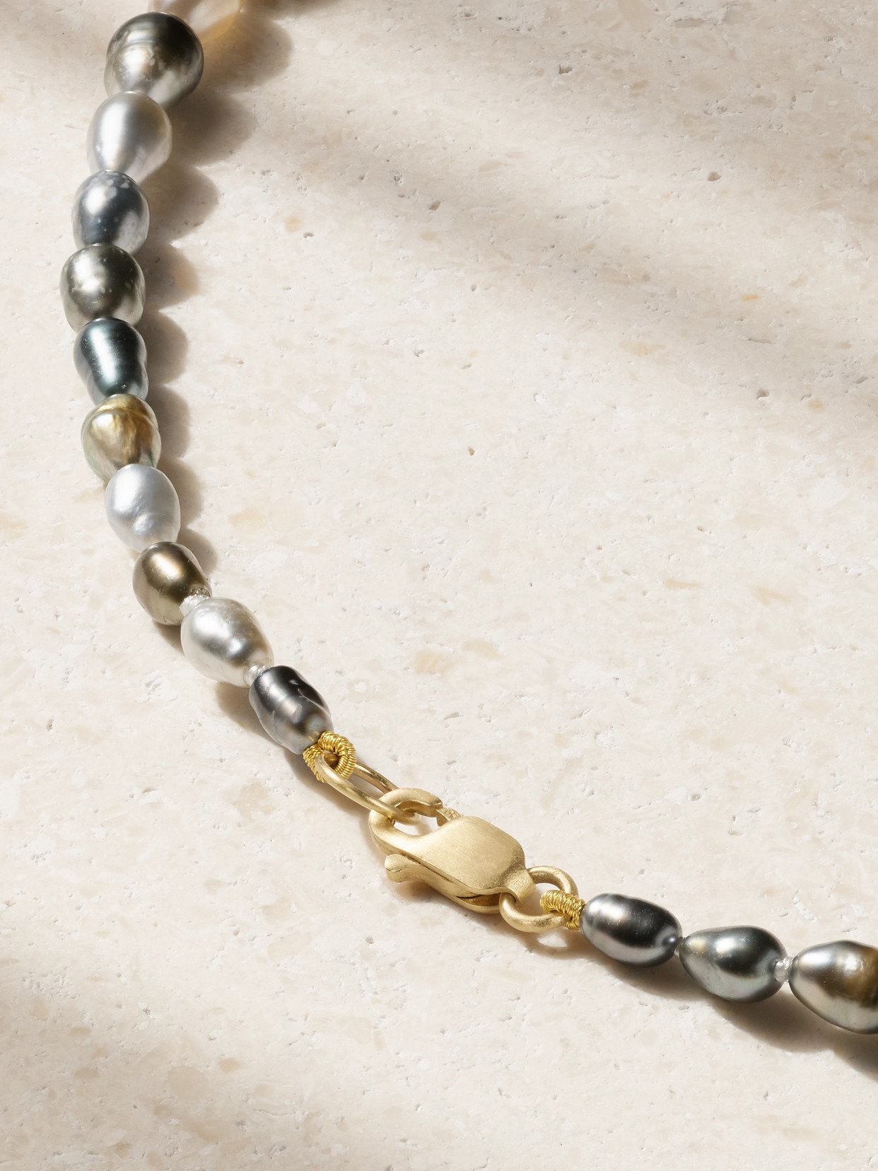 Marisa Klass 18-karat Gold, Pearl, Shell And Diamond Necklace In Brown