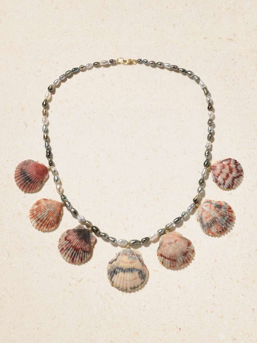 Marisa Klass 18-karat Gold, Pearl, Shell And Diamond Necklace
