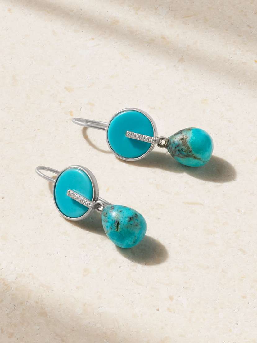 Marisa Klass 18-karat White Gold, Turquoise And Diamond Earrings