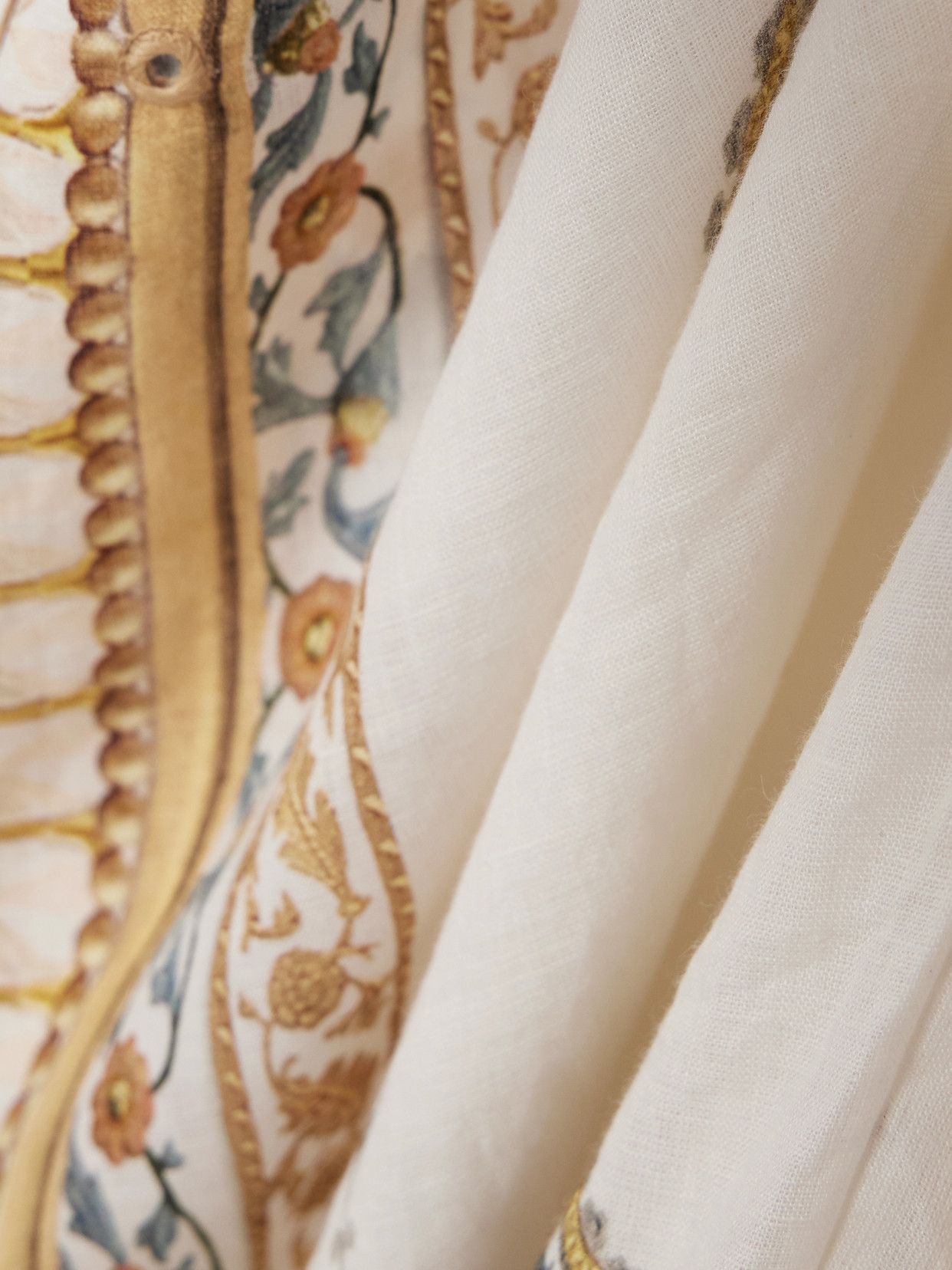 Camilla Tasseled Embroidered Printed Linen Kaftan In White