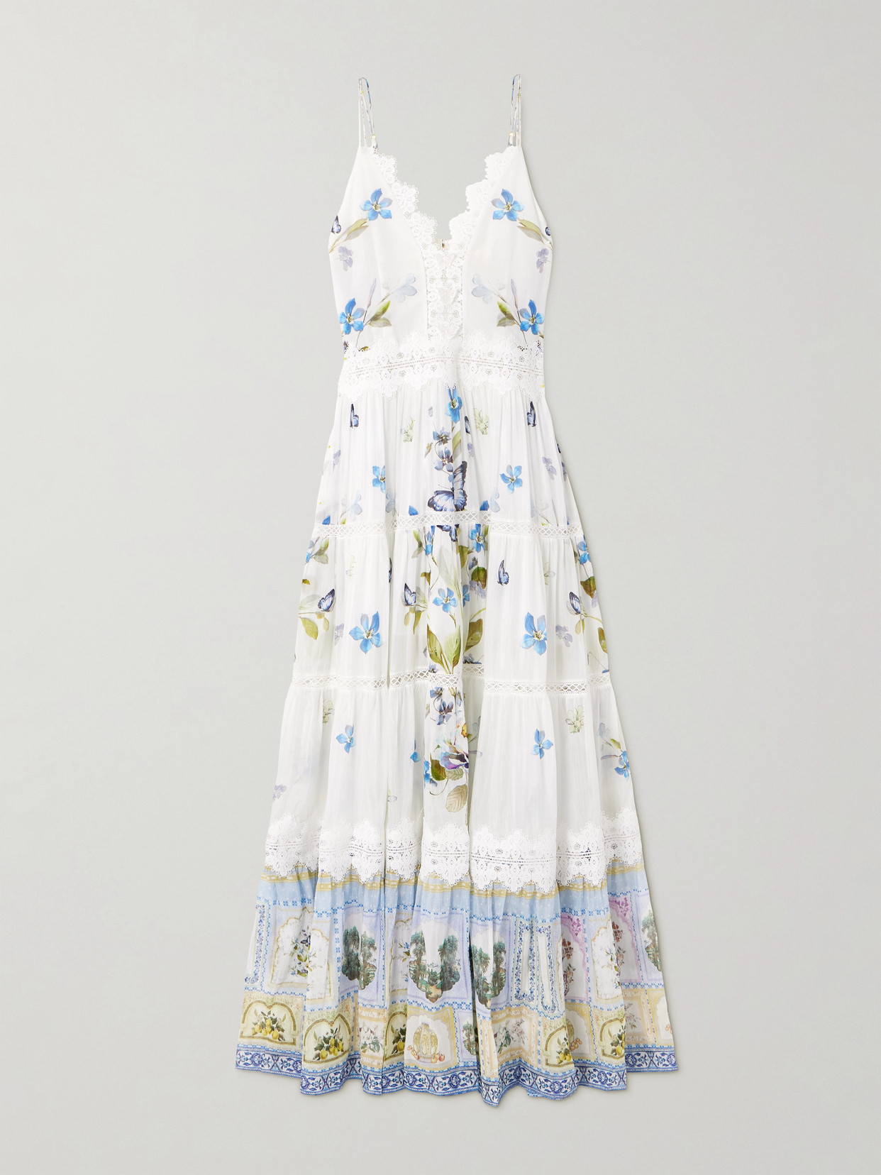 Camilla Tiered Lace-trimmed Cotton And Silk-blend Chiffon Maxi Dress In White