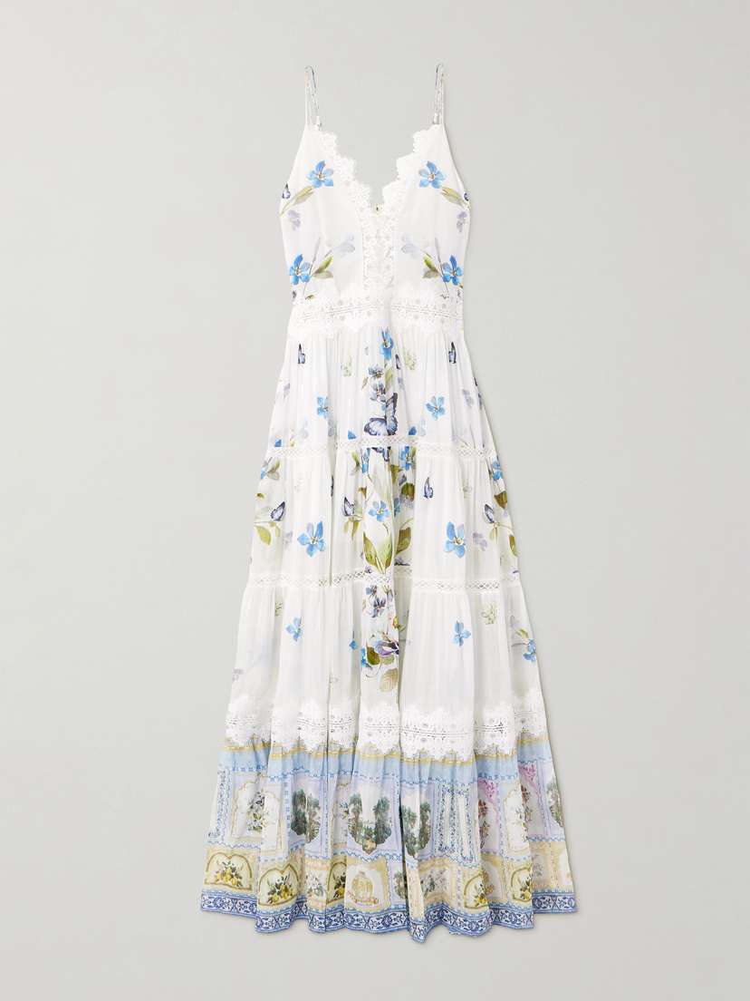 Camilla Tiered Lace-trimmed Cotton And Silk-blend Chiffon Maxi Dress