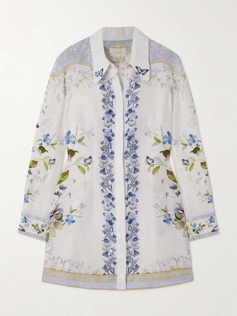 Camilla Crystal-embellished Broderie Anglaise Linen And Silk-blend Mini Shirt Dress