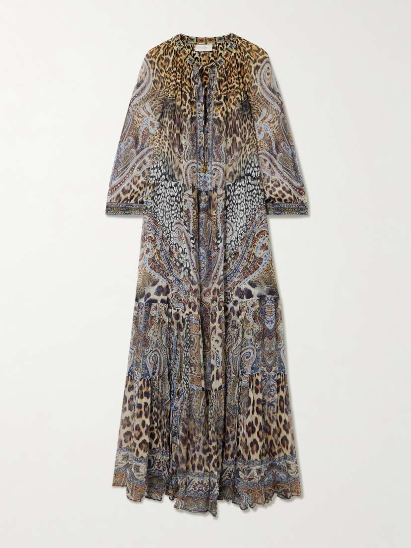 Camilla Embellished Tiered Printed Silk Crepe De Chine Maxi Dress