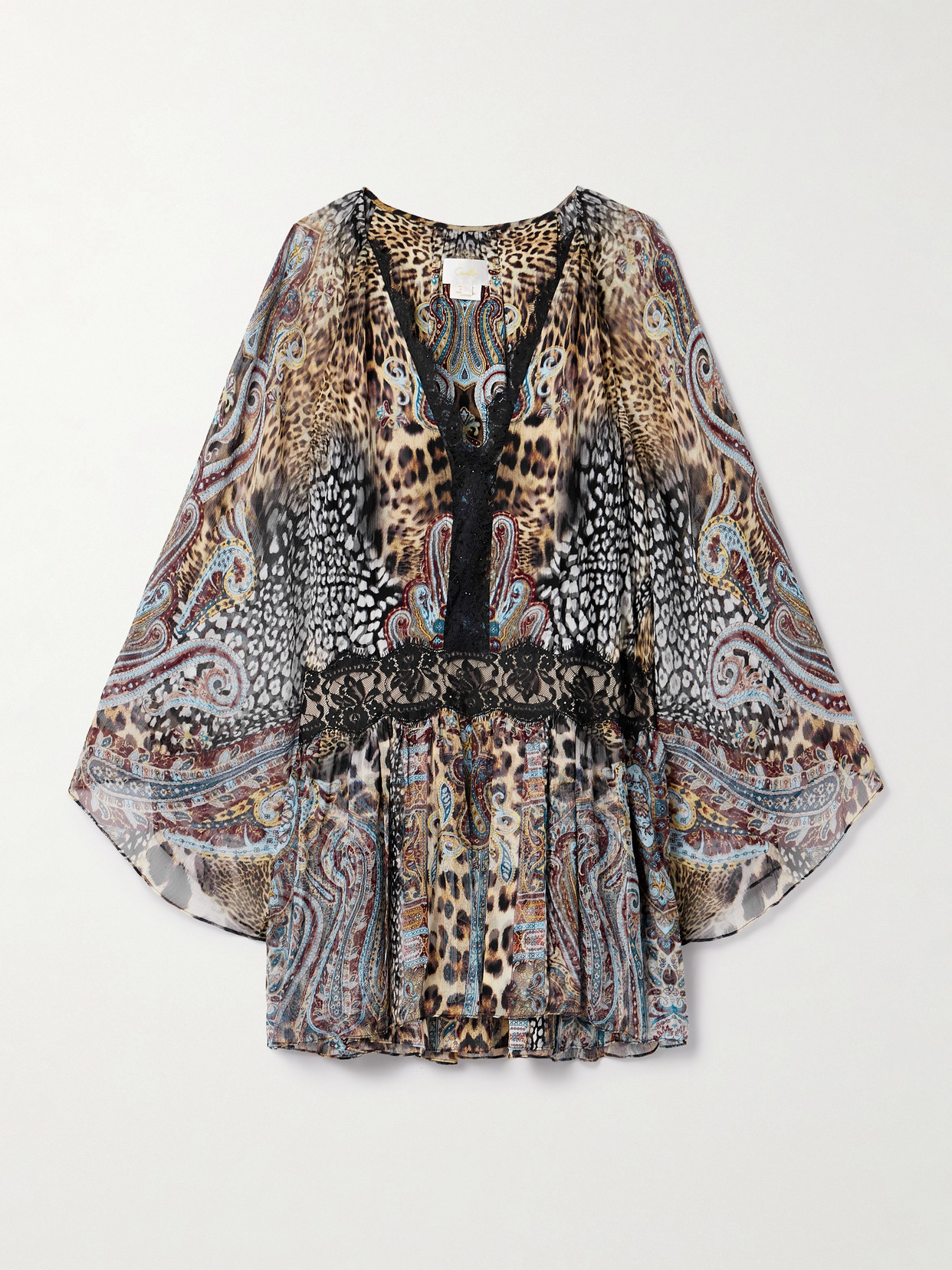 Camilla Oversized Lace-trimmed Printed Silk Crepe De Chine Mini Dress In Multi