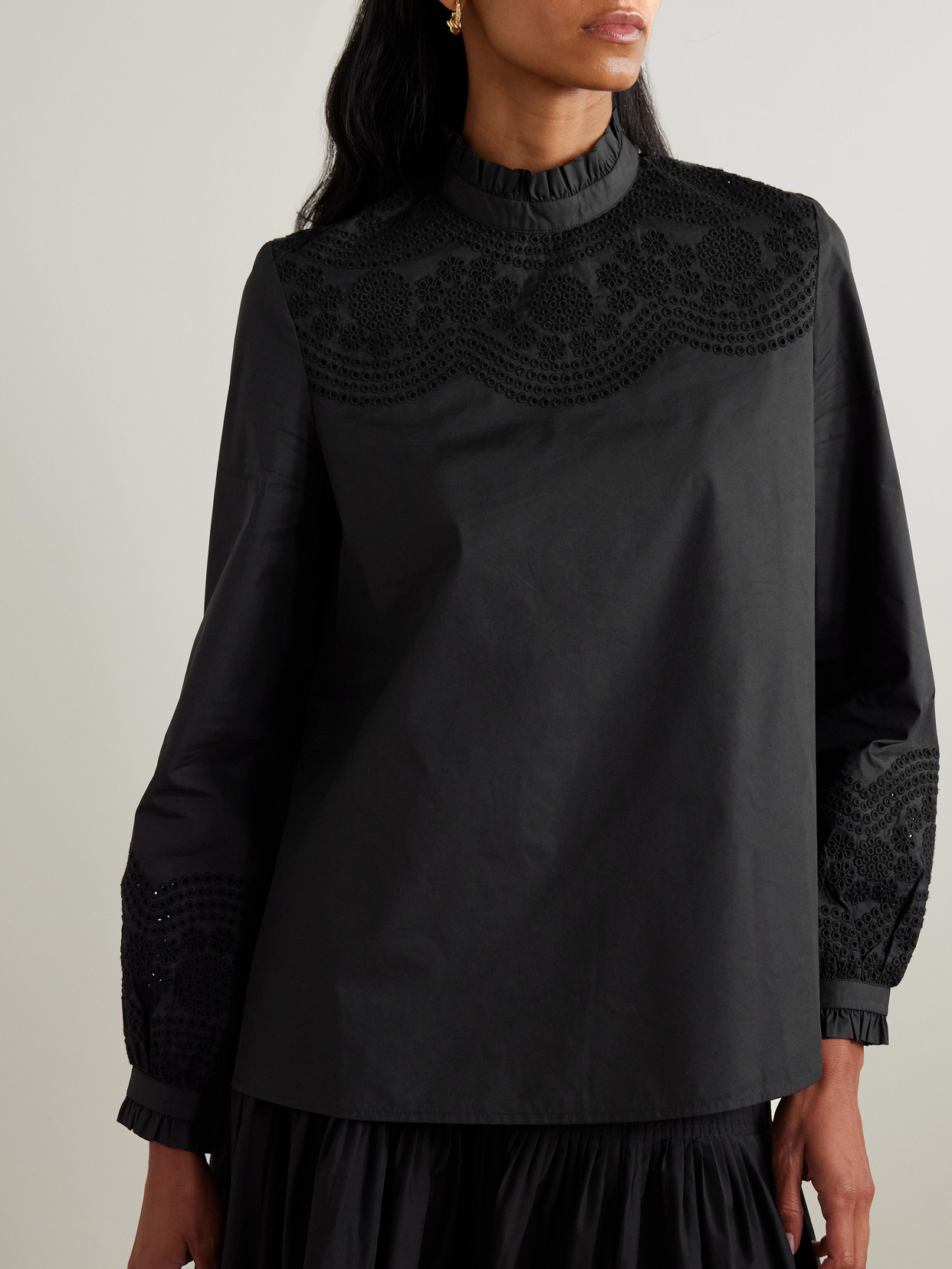 Mona Broderie Anglaise Cotton-Blend Poplin Blouse