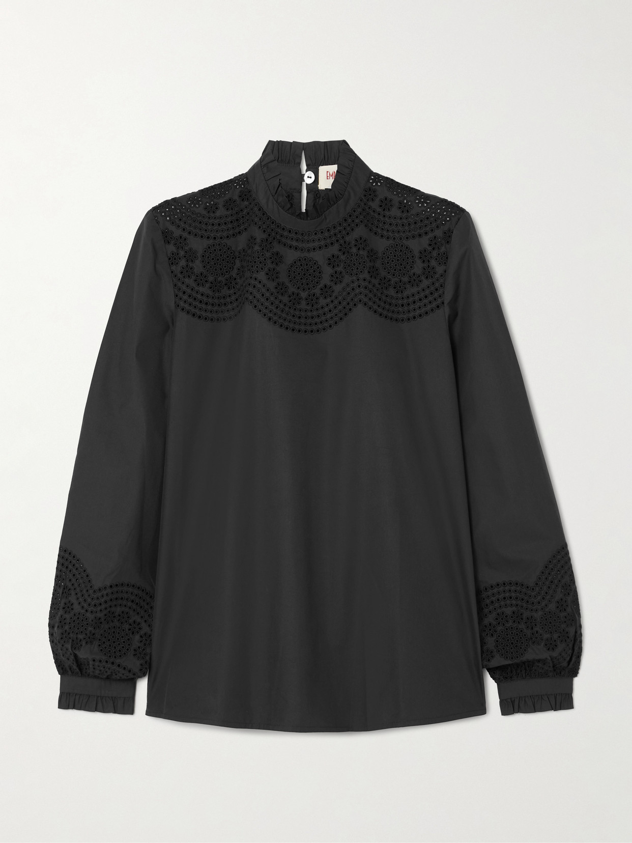 Emporio Sirenuse Mona Broderie Anglaise Cotton-blend Poplin Blouse In Black