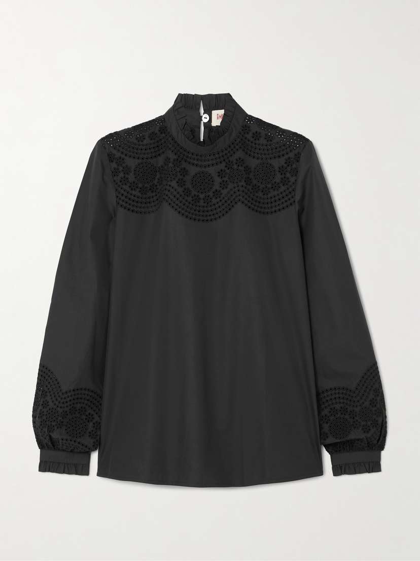 Emporio Sirenuse Mona Broderie Anglaise Cotton-blend Poplin Blouse